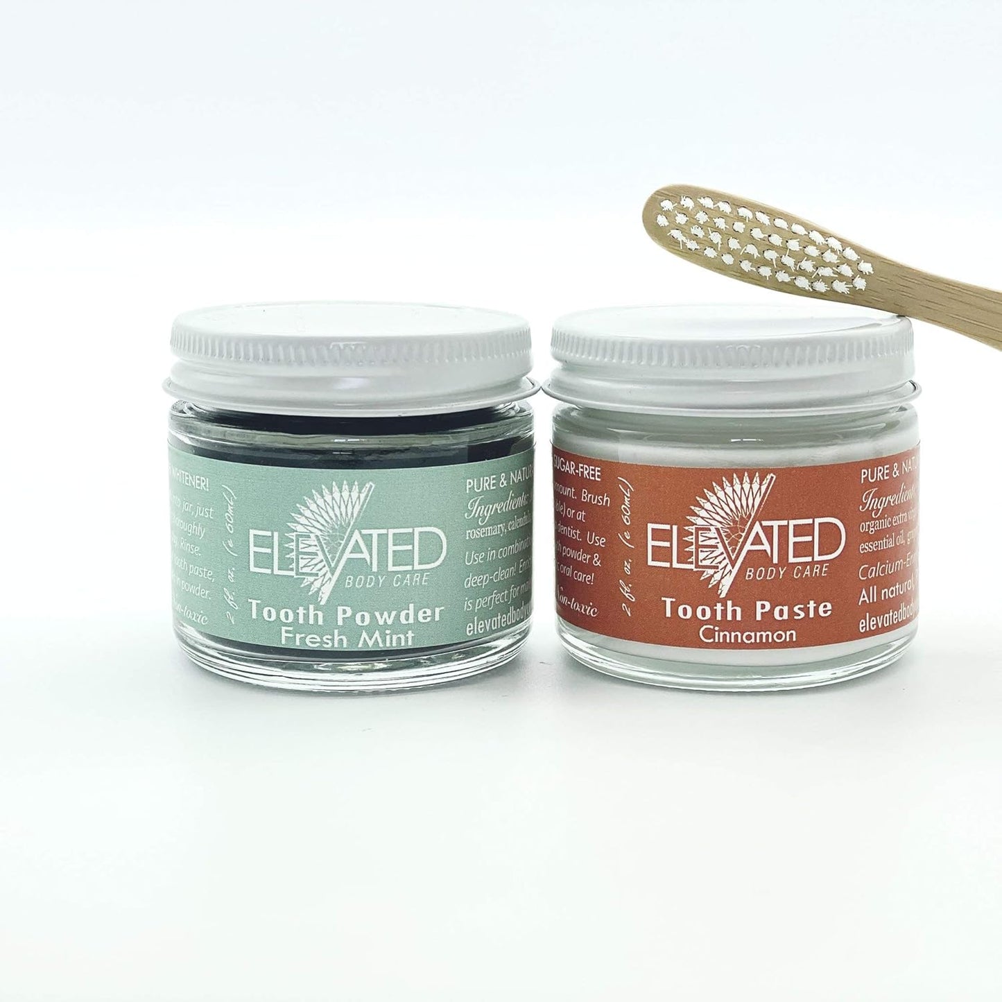 Herbal Vegan Tooth Powder with Xylitol & Activated Charcoal - Mint or Cinnamon Flavor - Made in USA - Glass Jar - 2 oz