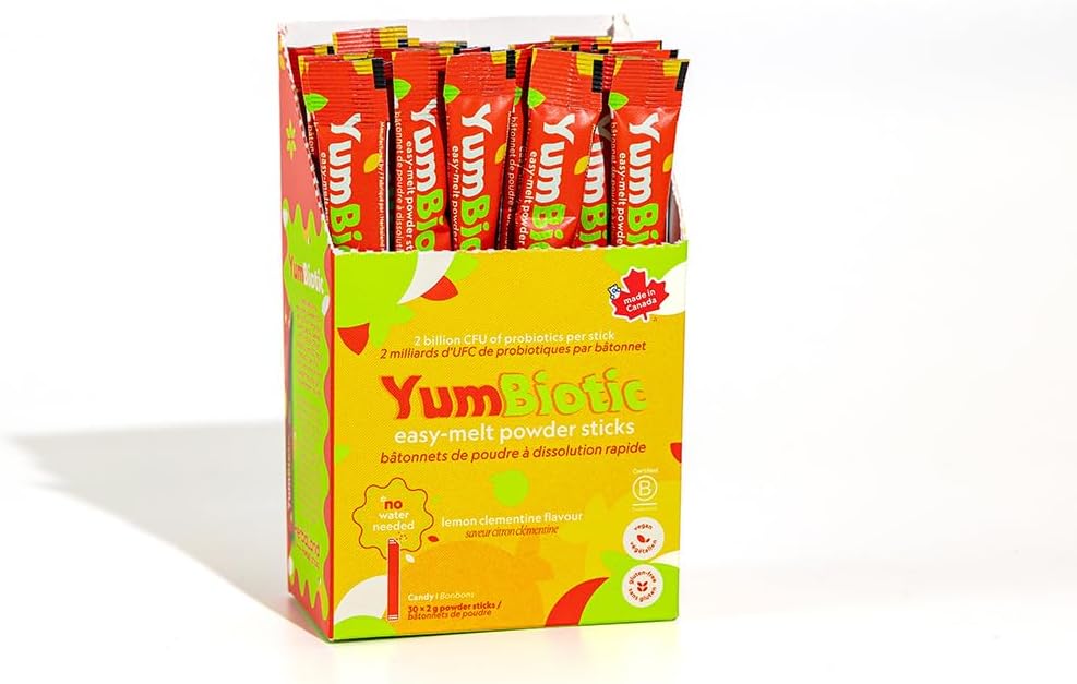 Herbaland Naturals YumBiotic Powder Stick - Vegan Probiotics & Prebiotics, Strawberry Lemon Flavor, 2 Billion CFU (1 Box)