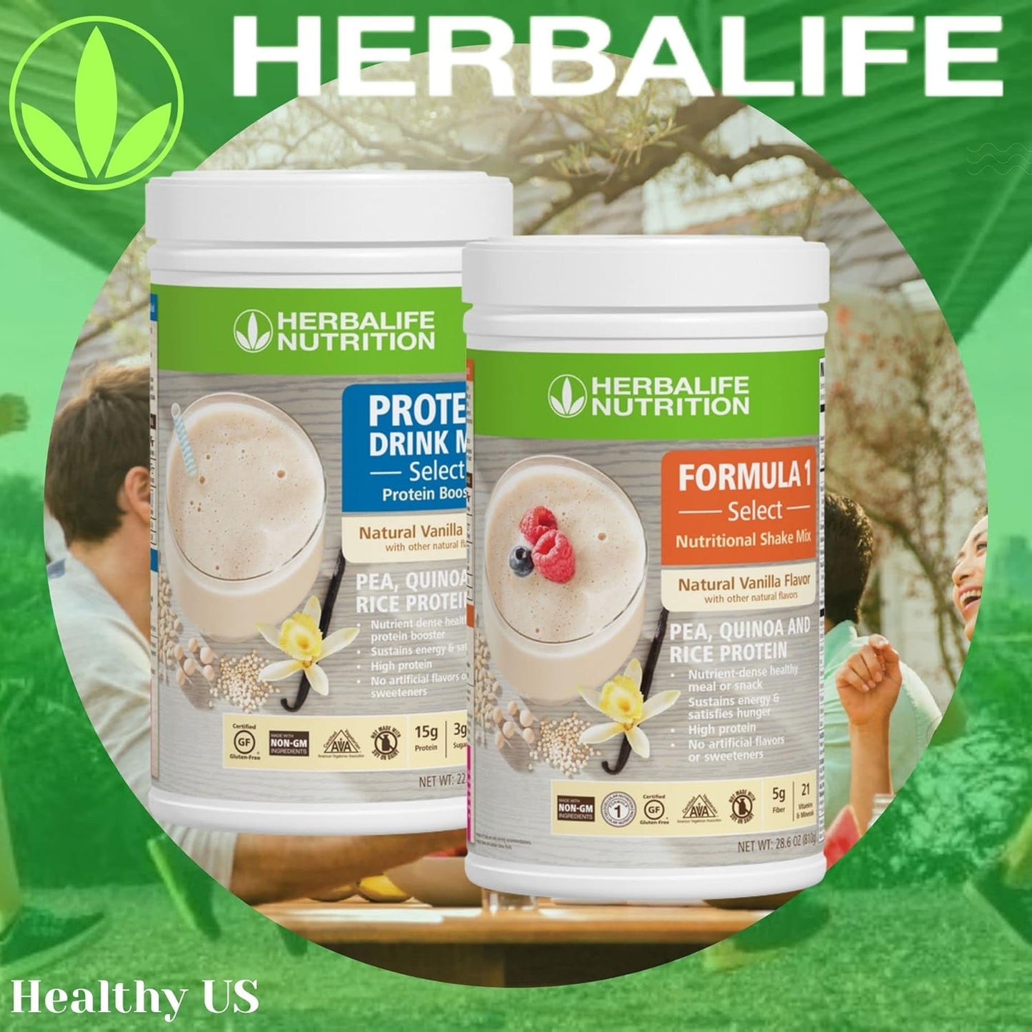 Herbalife DUO: Formula1 Select Natural Vanilla 810g + Protein Drink Mix 638g, Nutrient-Dense Meal/Snack, No Artificial Sweeteners, Gluten-Free Pack of 2