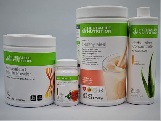 Herbalife Formula 1 Strawberry Cheesecake Combo with Aloe Concentrate, Protein Powder, and Herbal Tea Concentrate