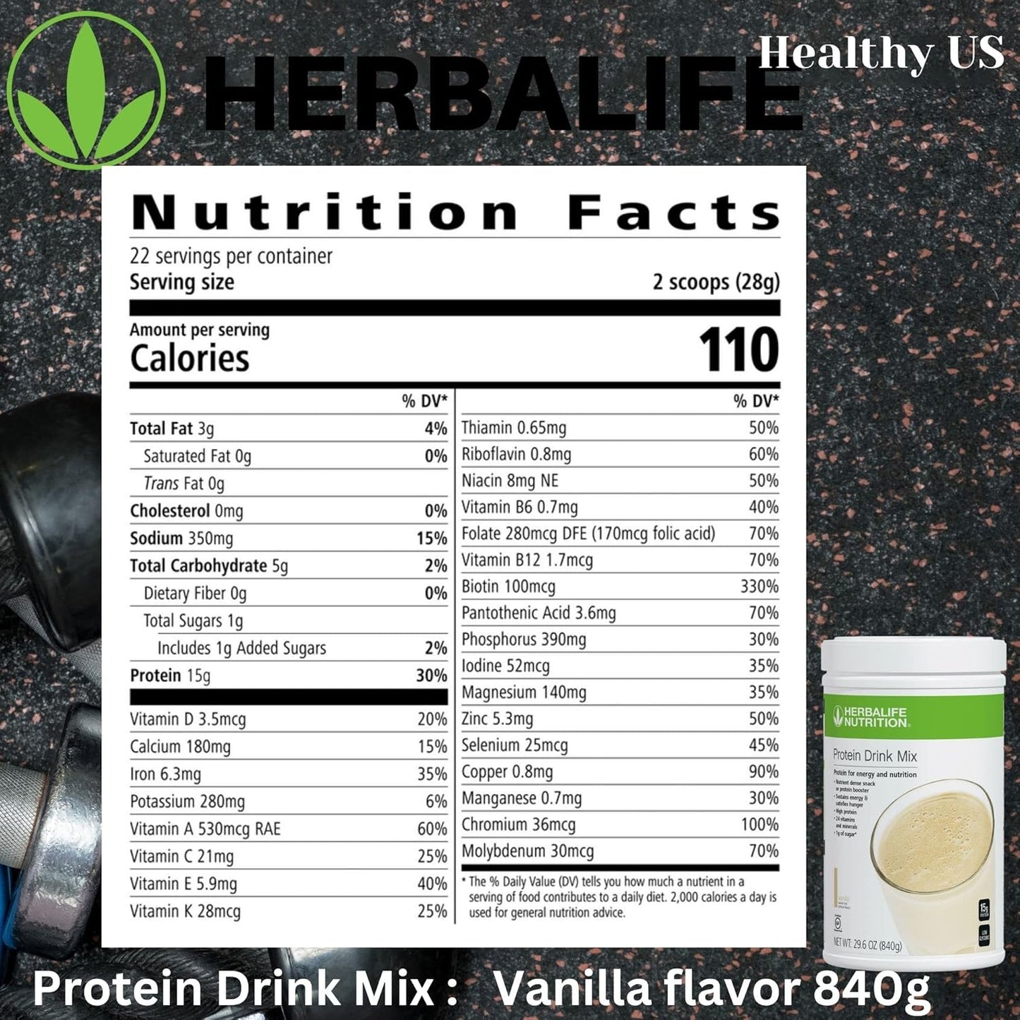 Herbalife Protein Drink Mix: Vanilla Flavor 840g - Nutrient-Dense Healthy Snack with Protein