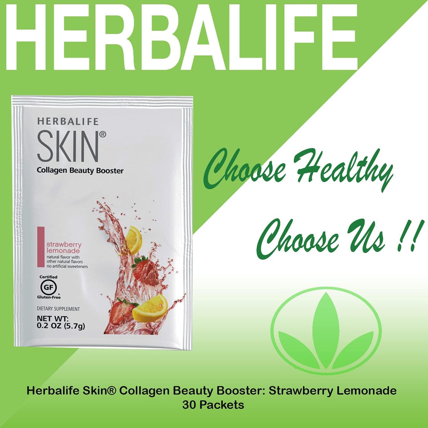 Herbalife Skin Collagen Beauty Booster Lemonade Strawberry Flavor - 30 Packets, Gluten-Free & No Artificial Ingredients