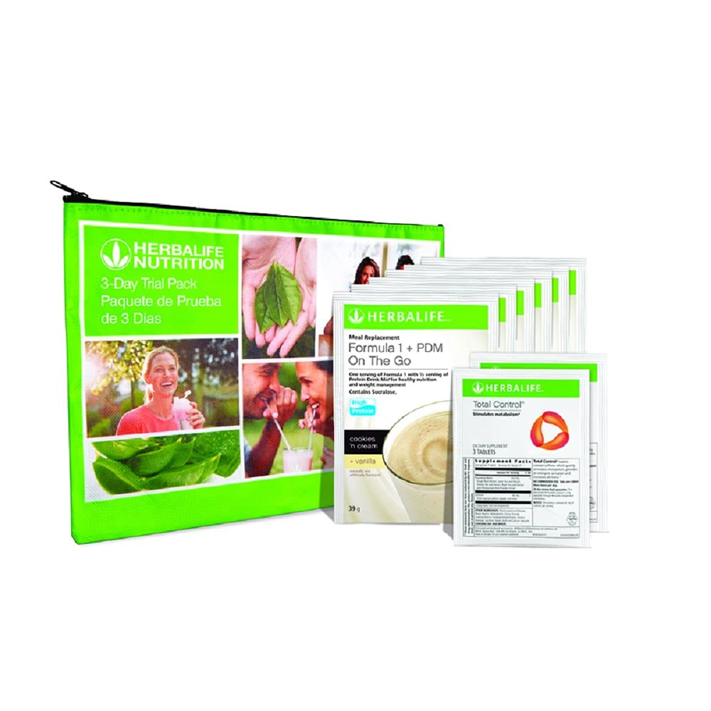 Herbalife Trial Pack: Formula 1+PDM On The Go Protein for Energy, Nutrition, and Hunger Satisfaction, Fiber-Rich with Total Control (Pack of 8)
