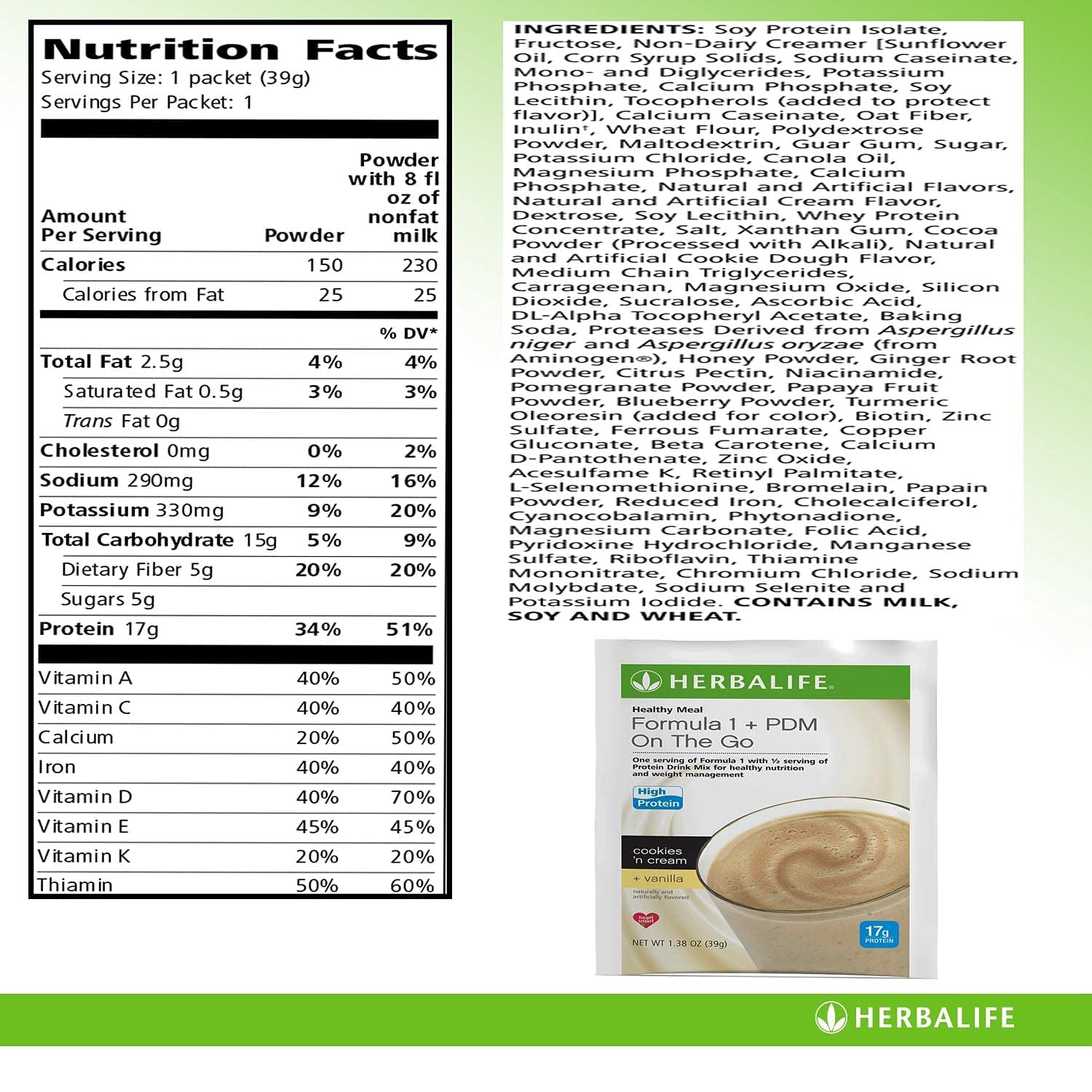 Herbalife Trial Pack: Formula 1+PDM On The Go Protein for Energy, Nutrition, and Hunger Satisfaction, Fiber-Rich with Total Control (Pack of 8)