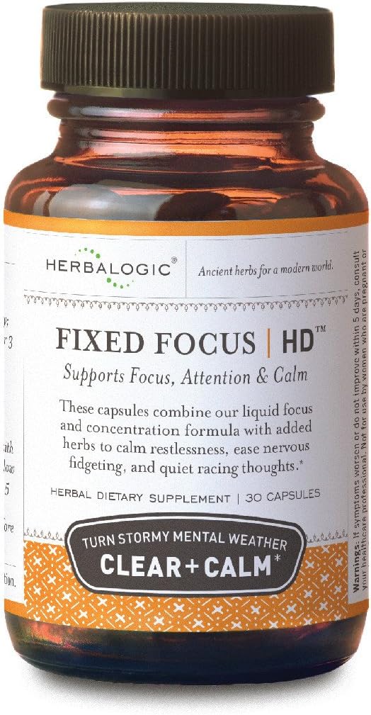 Herbalogic Fixed Focus HD Capsules - Natural Support for Calm Attention & Mental Focus - With White Tea for Balanced L-Theanine & Caffeine - 30 Caps