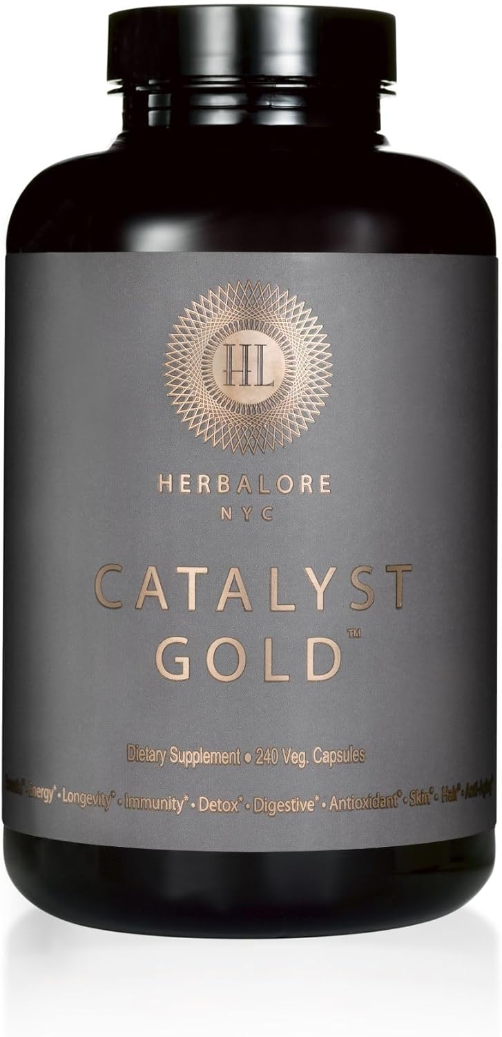 Herbalore Natural Catalyst Gold Superfood Supplement - Boost Immunity, Digestion, Hair, Skin, Nail Health - 240 Capsules