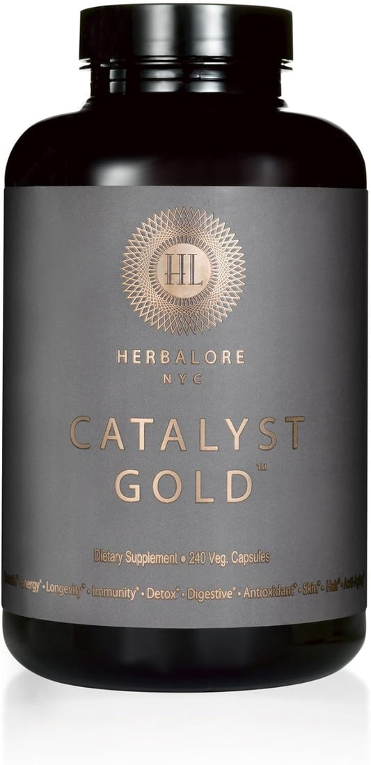 Herbalore Natural Catalyst Gold Superfood Supplement - Boost Immunity, Digestion, Hair, Skin, Nail Health - 240 Capsules