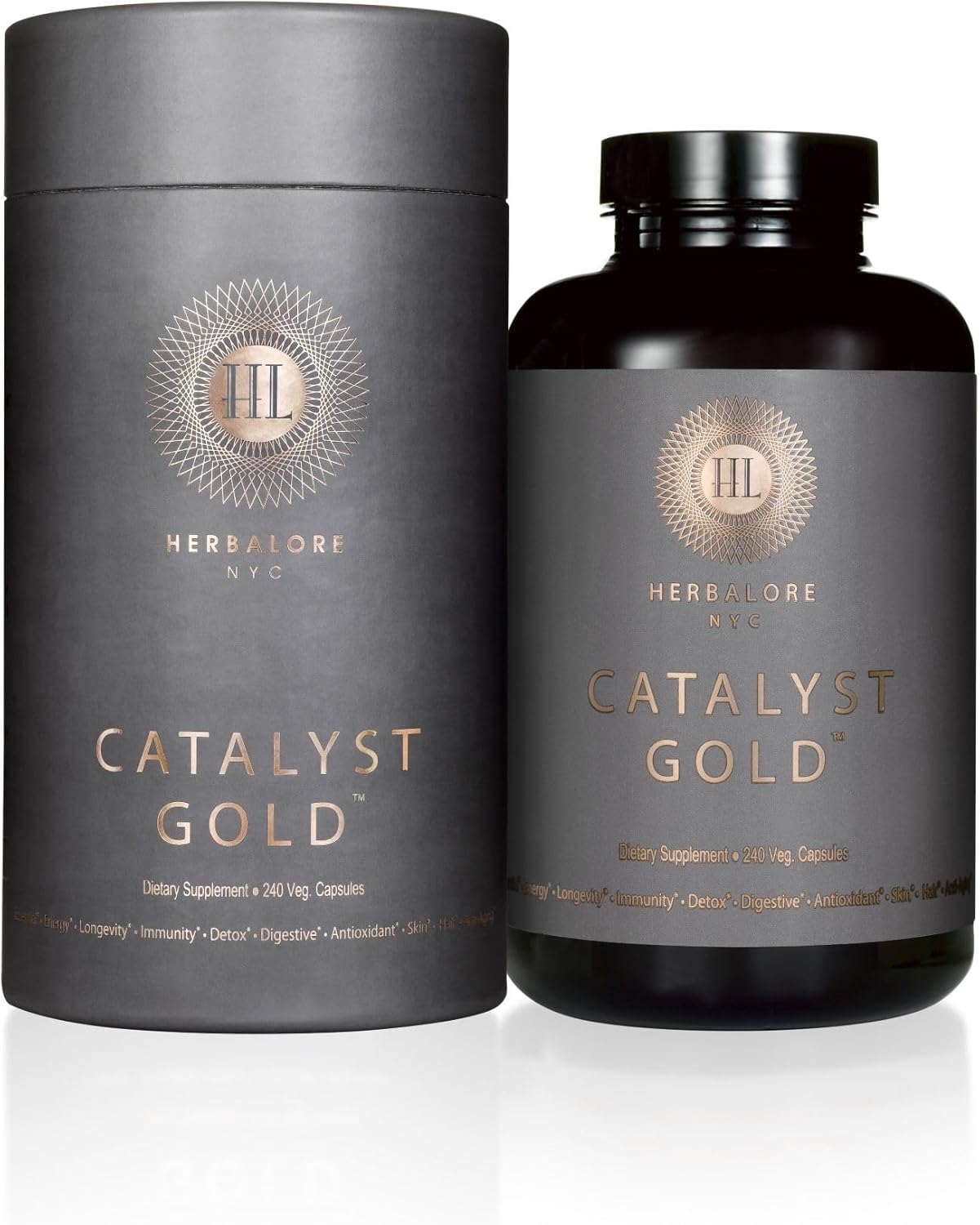 Herbalore Natural Catalyst Gold Superfood Supplement - Boost Immunity, Digestion, Hair, Skin, Nail Health - 240 Capsules