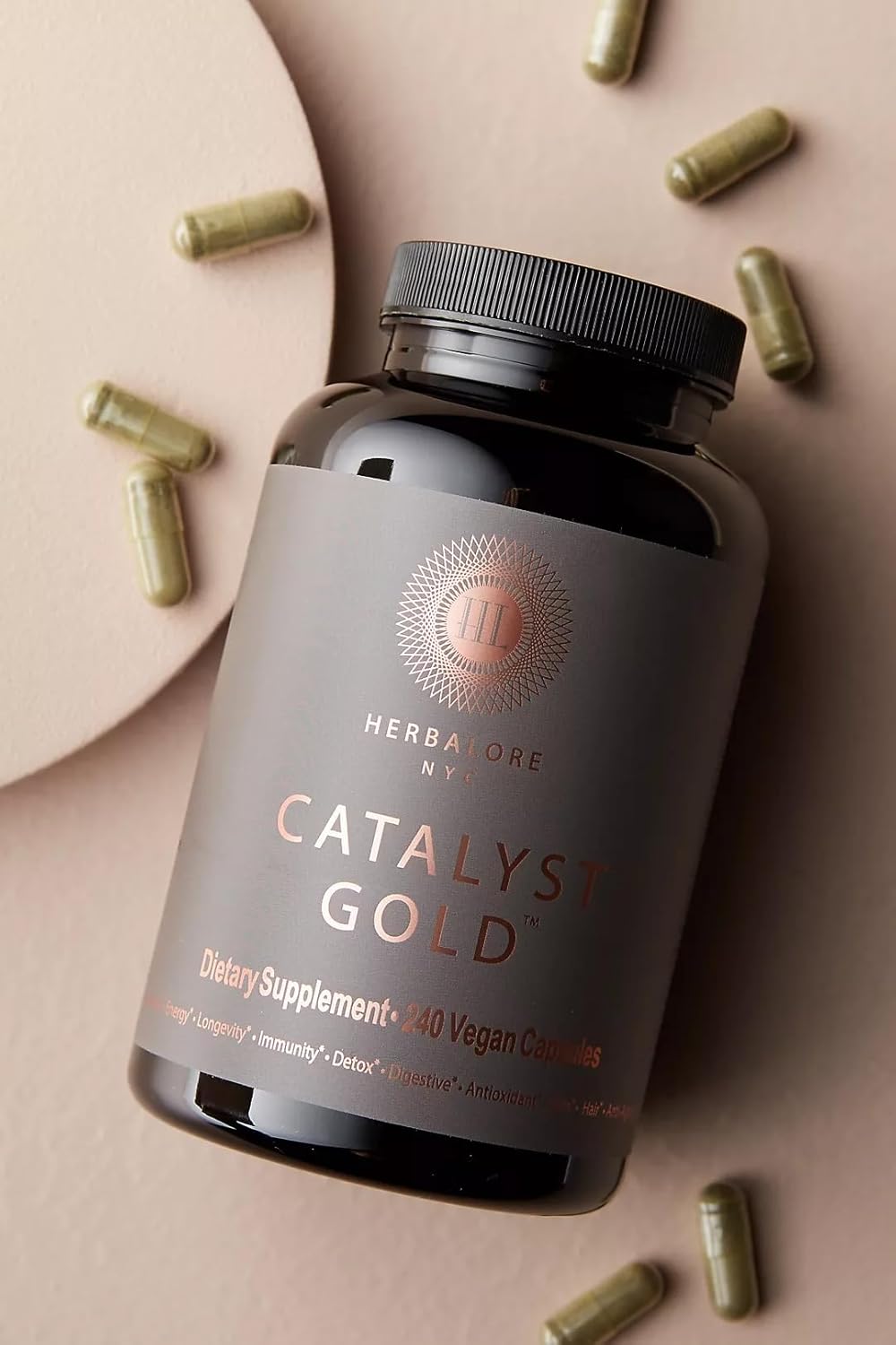 Herbalore Natural Catalyst Gold Superfood Supplement - Boost Immunity, Digestion, Hair, Skin, Nail Health - 240 Capsules