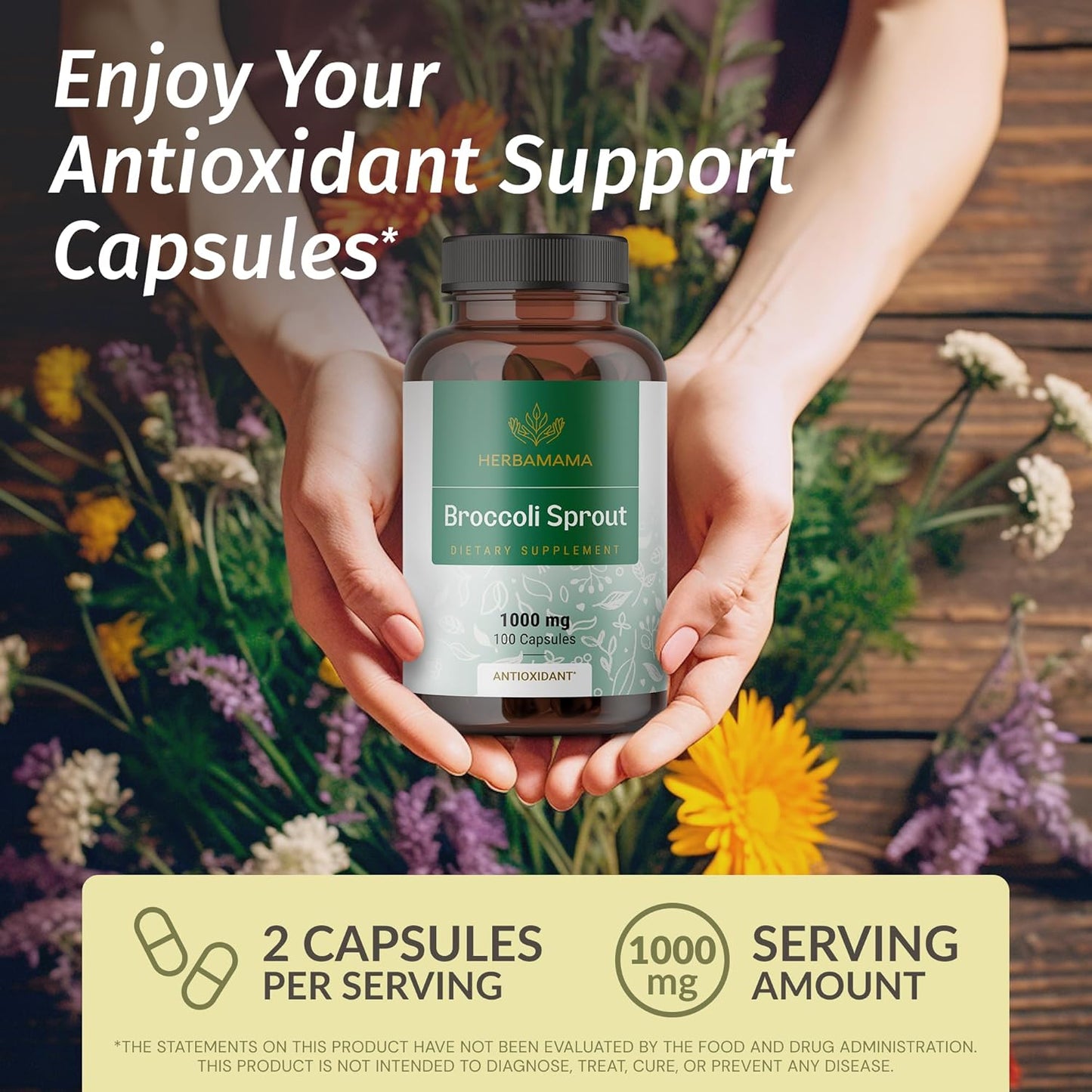 HERBAMAMA Broccoli Sprout and Ashwagandha Root Capsules Bundle - 1000 mg Broccoli Sprout & 1500 mg Ashwagandha Root - Vegan, Non-GMO, Sugar & Gelatin-Free - 2 Pack