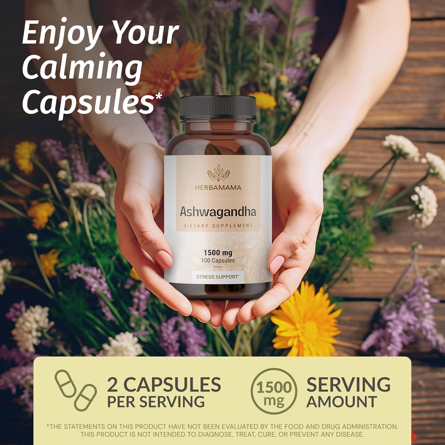 HERBAMAMA Broccoli Sprout and Ashwagandha Root Capsules Bundle - 1000 mg Broccoli Sprout & 1500 mg Ashwagandha Root - Vegan, Non-GMO, Sugar & Gelatin-Free - 2 Pack