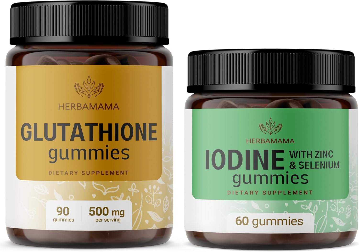 HERBAMAMA Glutathione and Iodine Gummy Kit - 500mg L-Glutathione & Potassium Iodine - Vegan, Non-GMO - 2 Pack - BoostGo Australia