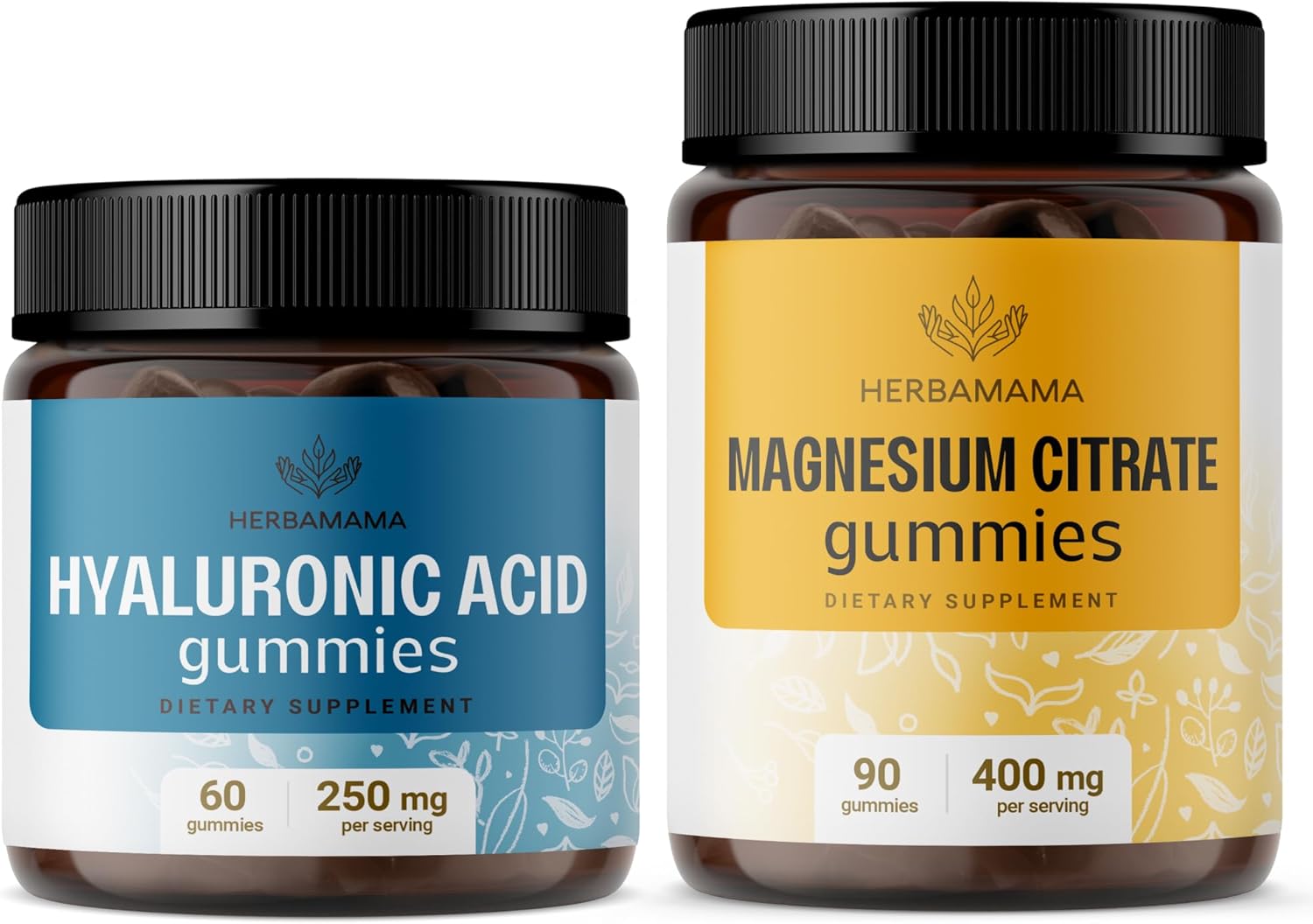 HERBAMAMA Hyaluronic Acid and Magnesium Gummy Bundle - Vegan & Non-GMO - 2 Pack