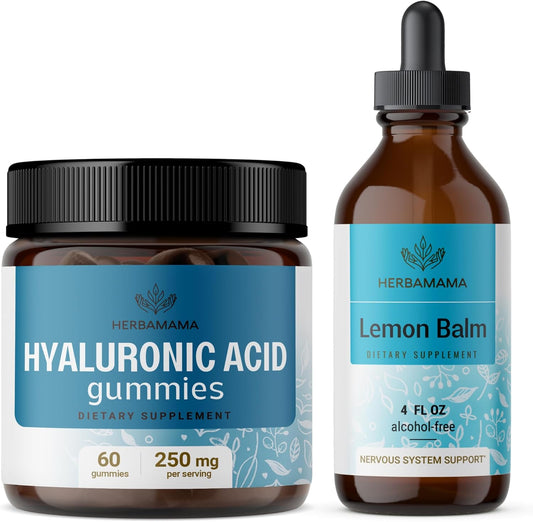 HERBAMAMA Hyaluronic Acid Gummies and Lemon Balm Extract Bundle - Vegan & Non-GMO - 2 Pack
