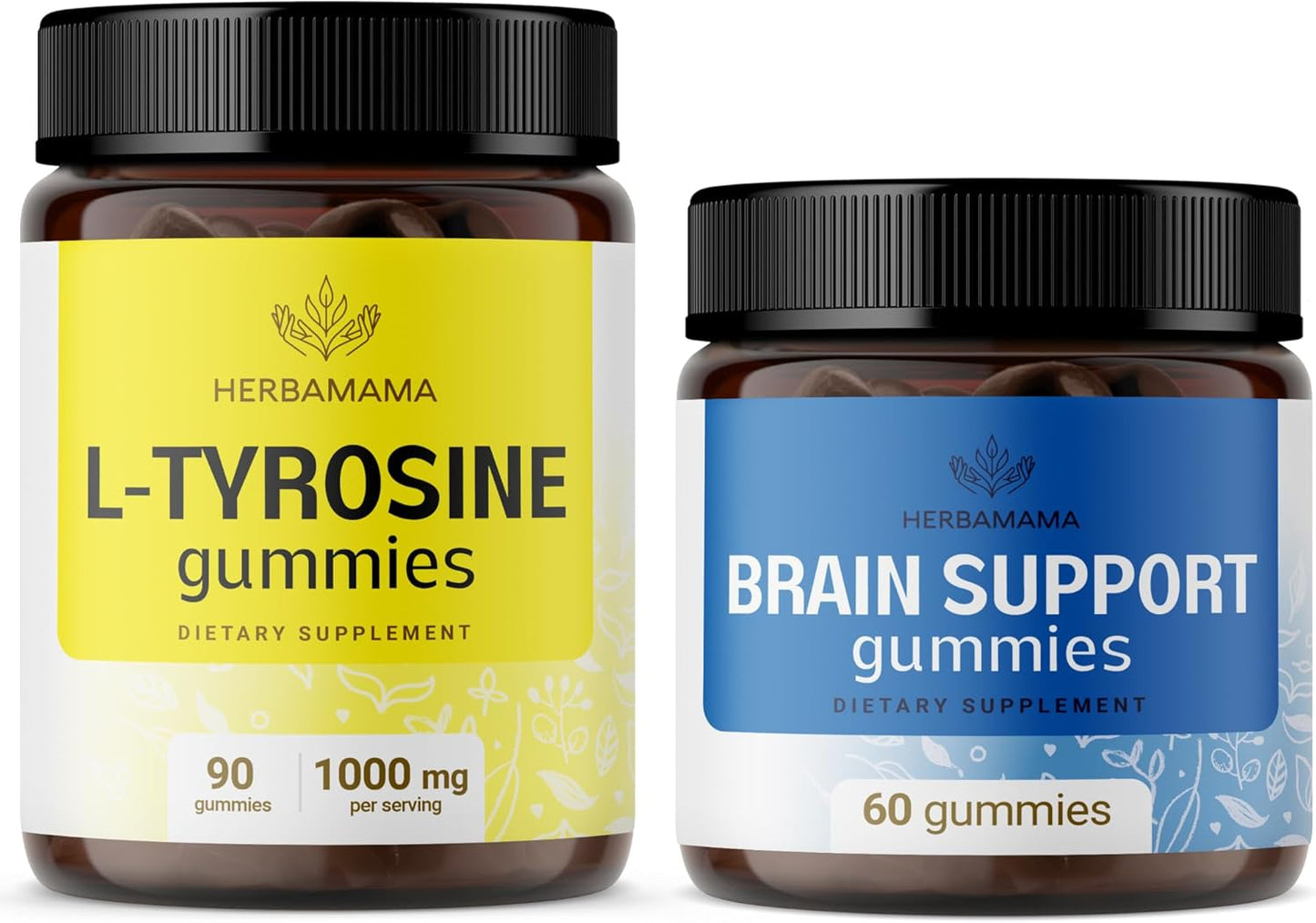 Herbamama L-Tyrosine and Brain Support Gummies Bundle - 1000 mg L-Tyrosine & Brain Complex - Vegan, Non-GMO - 2 Pack