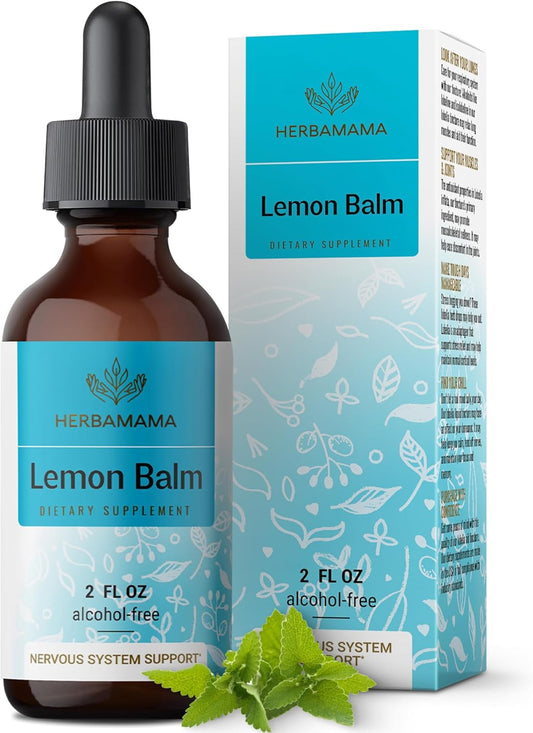 HERBAMAMA Lemon Balm Tincture - Vegan Calming Drops with Melissa Officinalis Extract - Non-GMO Liquid Relaxation Supplement, 28-Day Supply