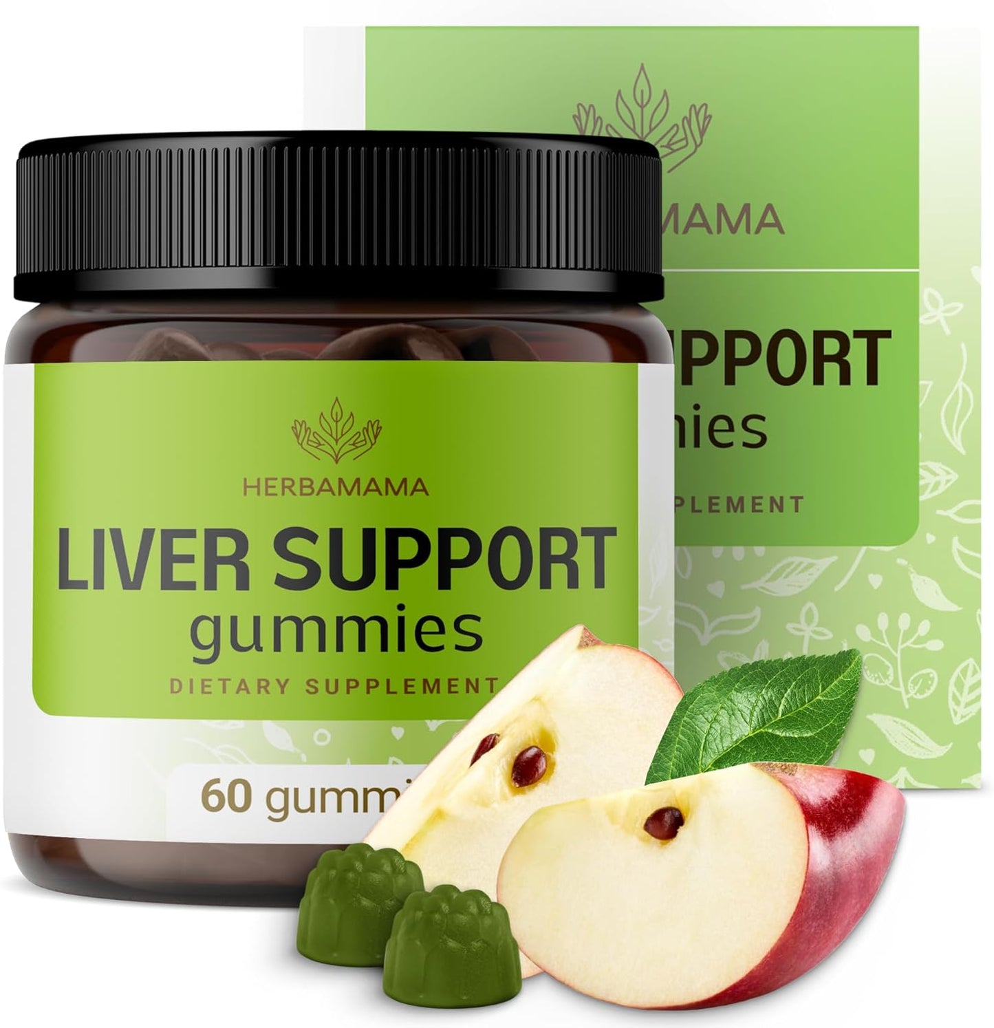 Herbamama Liver Detox Gummies - Vegan Herbal Complex for Liver Cleanse - Non-GMO Support Supplement - 60 Apple-Flavored Chews - BoostGo Australia