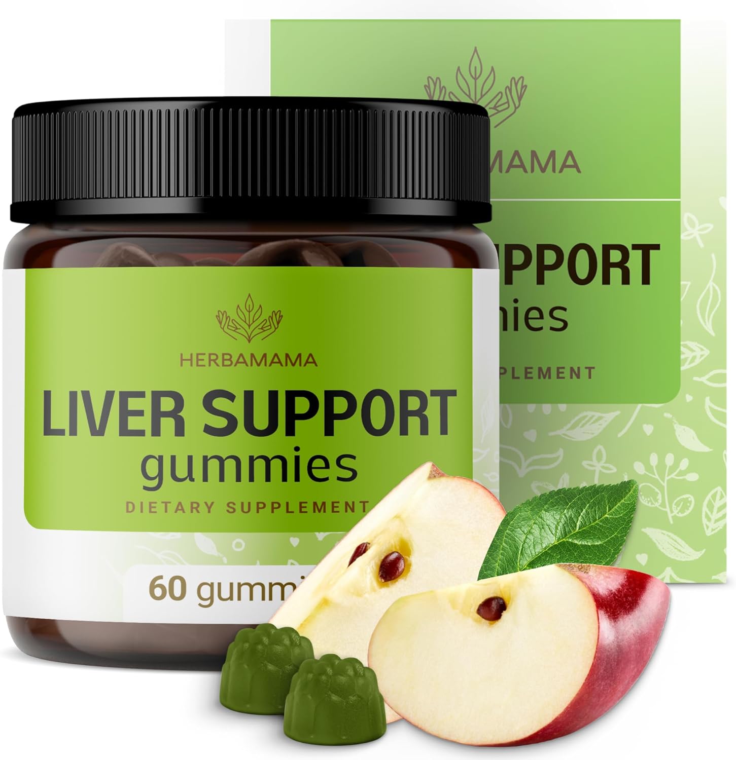 Herbamama Liver Detox Gummies - Vegan Herbal Complex for Liver Cleanse - Non-GMO Support Supplement - 60 Apple-Flavored Chews - BoostGo Australia