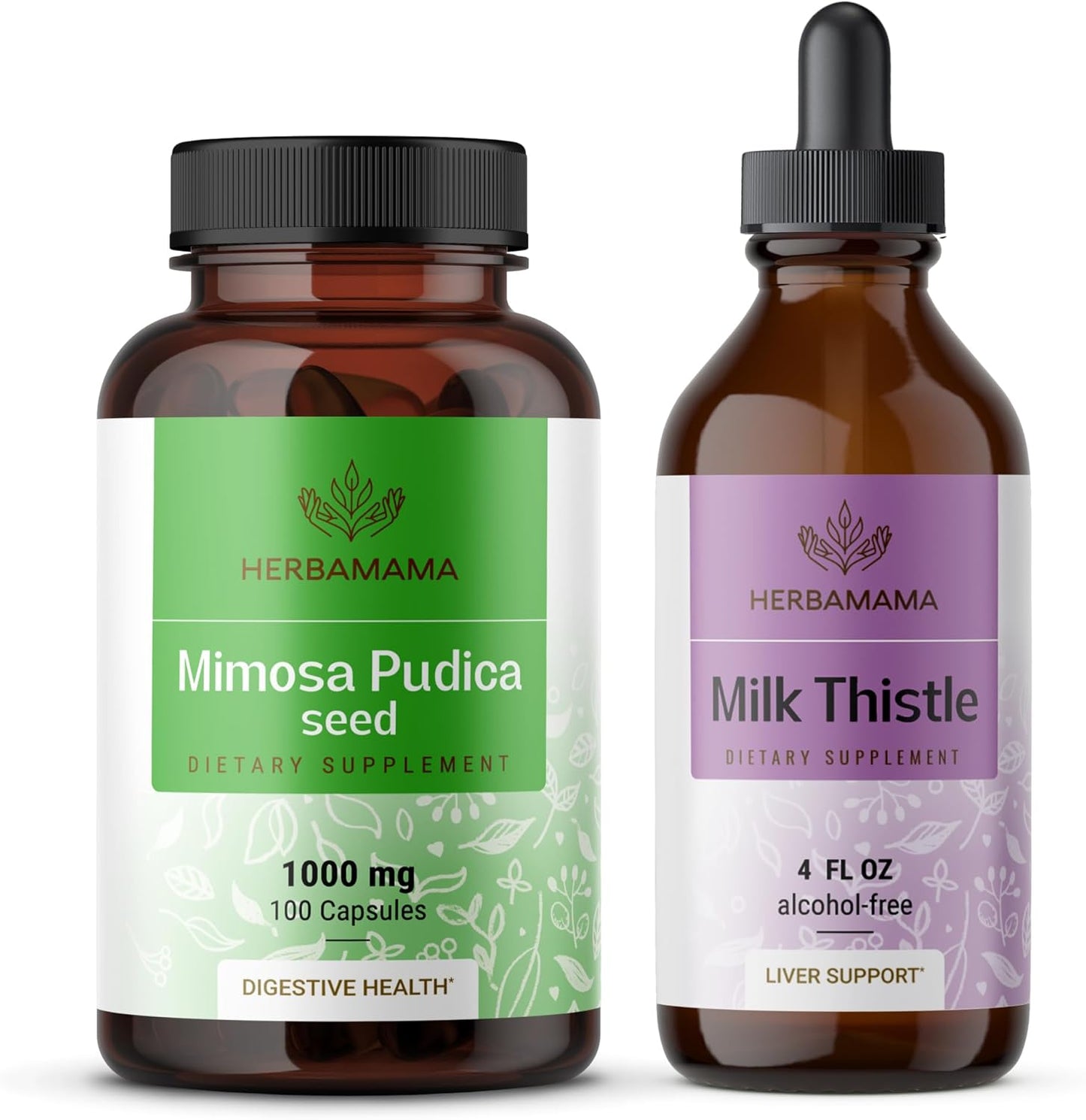 HERBAMAMA Mimosa Pudica and Milk Thistle Bundle - 1000mg Capsules & 4oz Tincture - Vegan, Non-GMO, Sugar & Alcohol-Free - 2 Pack
