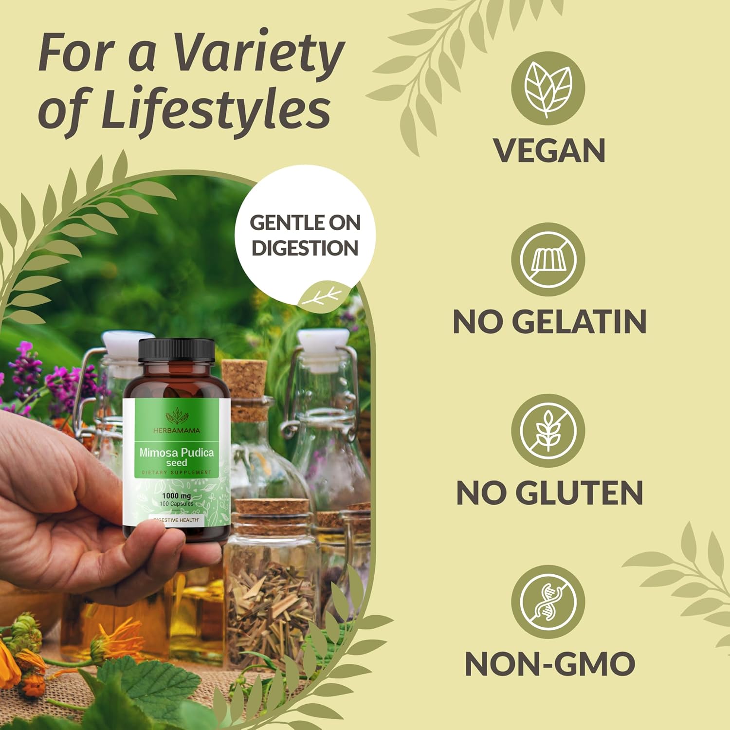 HERBAMAMA Mimosa Pudica Capsules & Quercetin Gummies Bundle - 1000mg and 800mg - Vegan, Non-GMO - 2 Pack