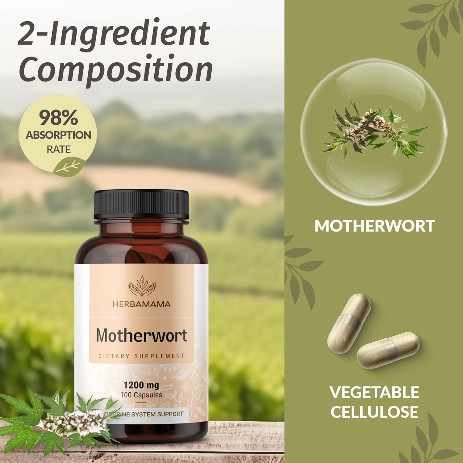 Herbamama Motherwort & Ashwagandha Bundle - 1200mg Capsules & Liquid Drops - Vegan, Non-GMO, Sugar & Alcohol-Free - 2 Pack