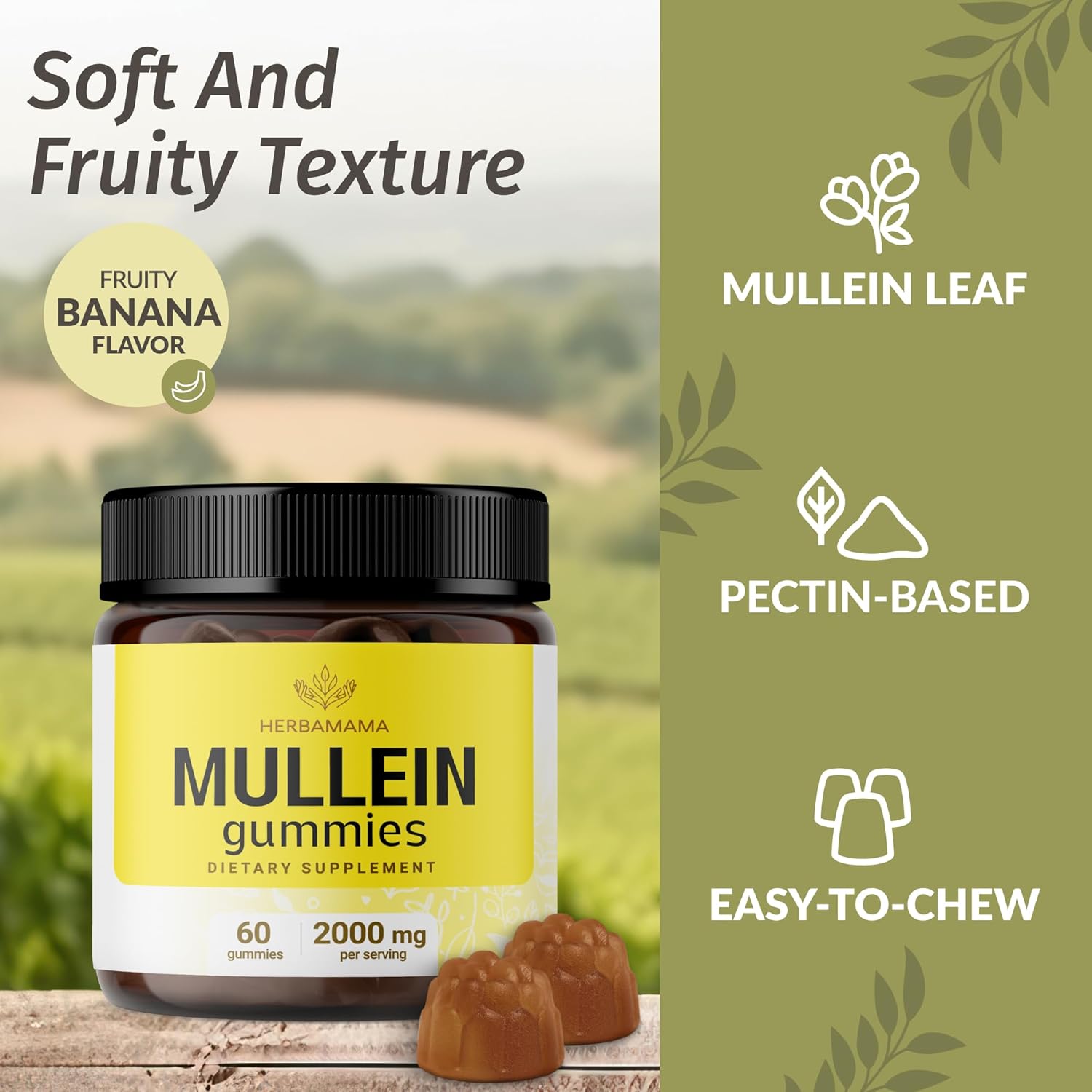HERBAMAMA Mullein Leaf Extract Bundle - 2000mg Gummies & 4oz Tincture - Vegan, Non-GMO, Alcohol-Free - 2 Pack