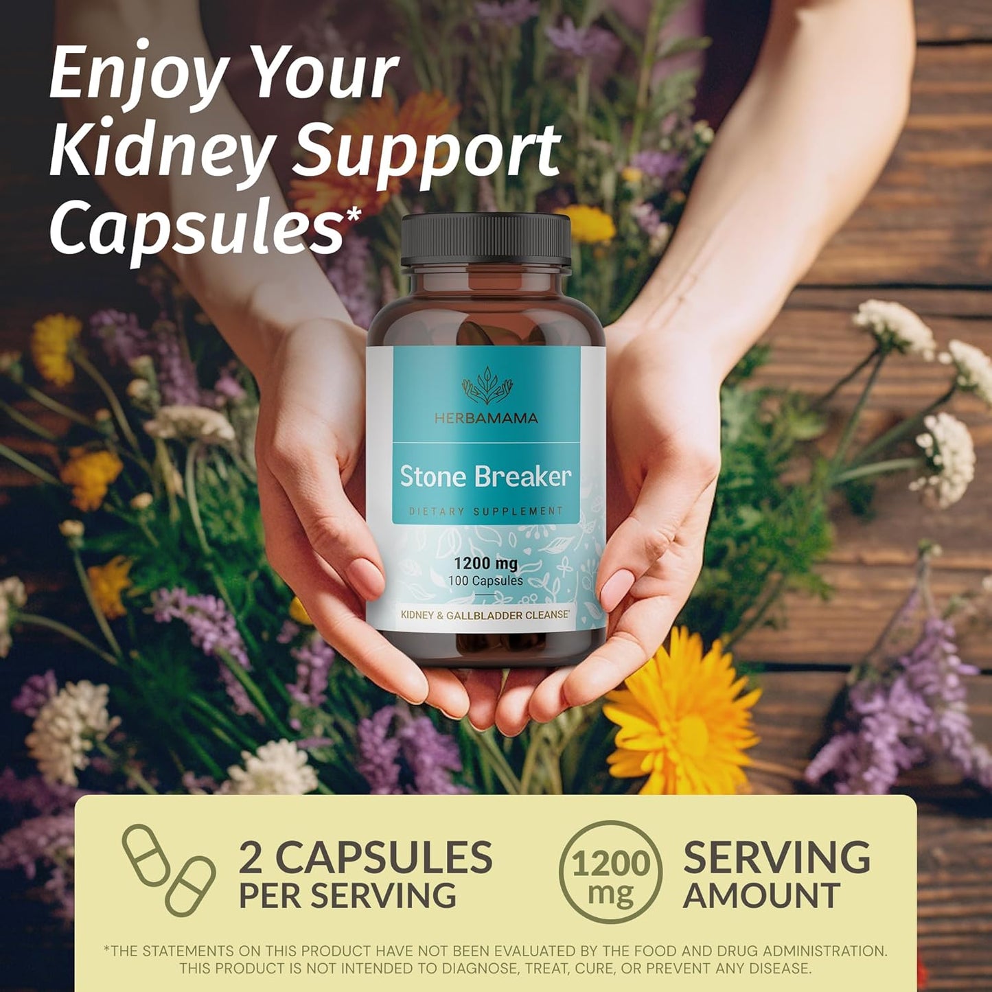 HERBAMAMA Stone Breaker and Potassium Iodine Bundle - 1200 mg Capsules & Gummies - Vegan, Non-GMO - 2 Pack