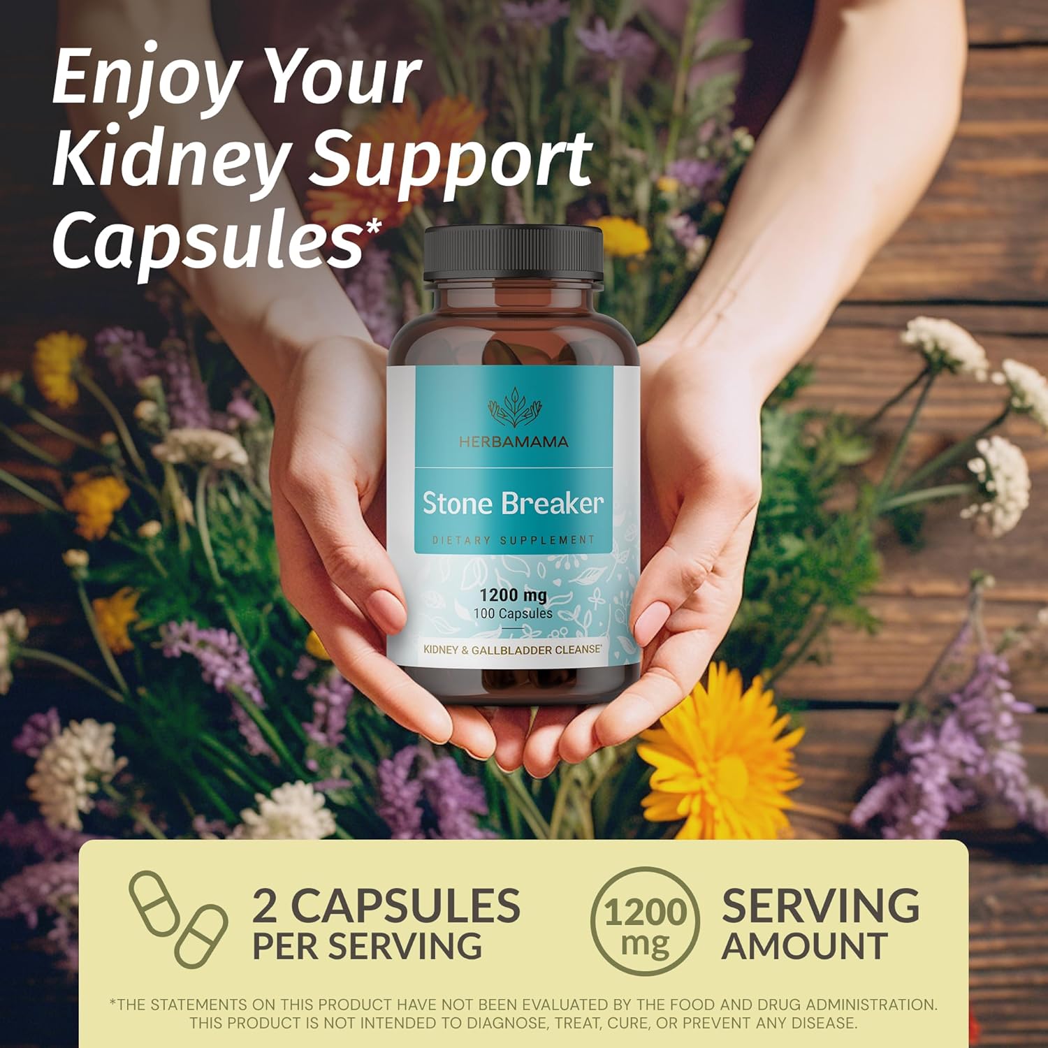 HERBAMAMA Stone Breaker and Potassium Iodine Bundle - 1200 mg Capsules & Gummies - Vegan, Non-GMO - 2 Pack
