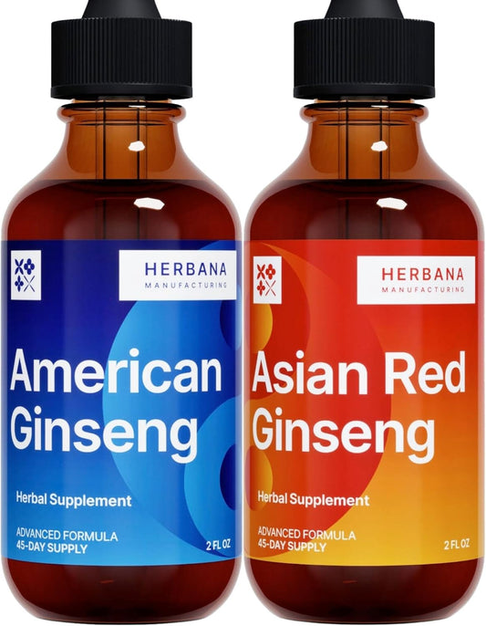 Herbana Manufacturing Ginseng Liquid Extract Duo for Energy, Focus, and Immune Support - Panax Ginseng Tincture Pack