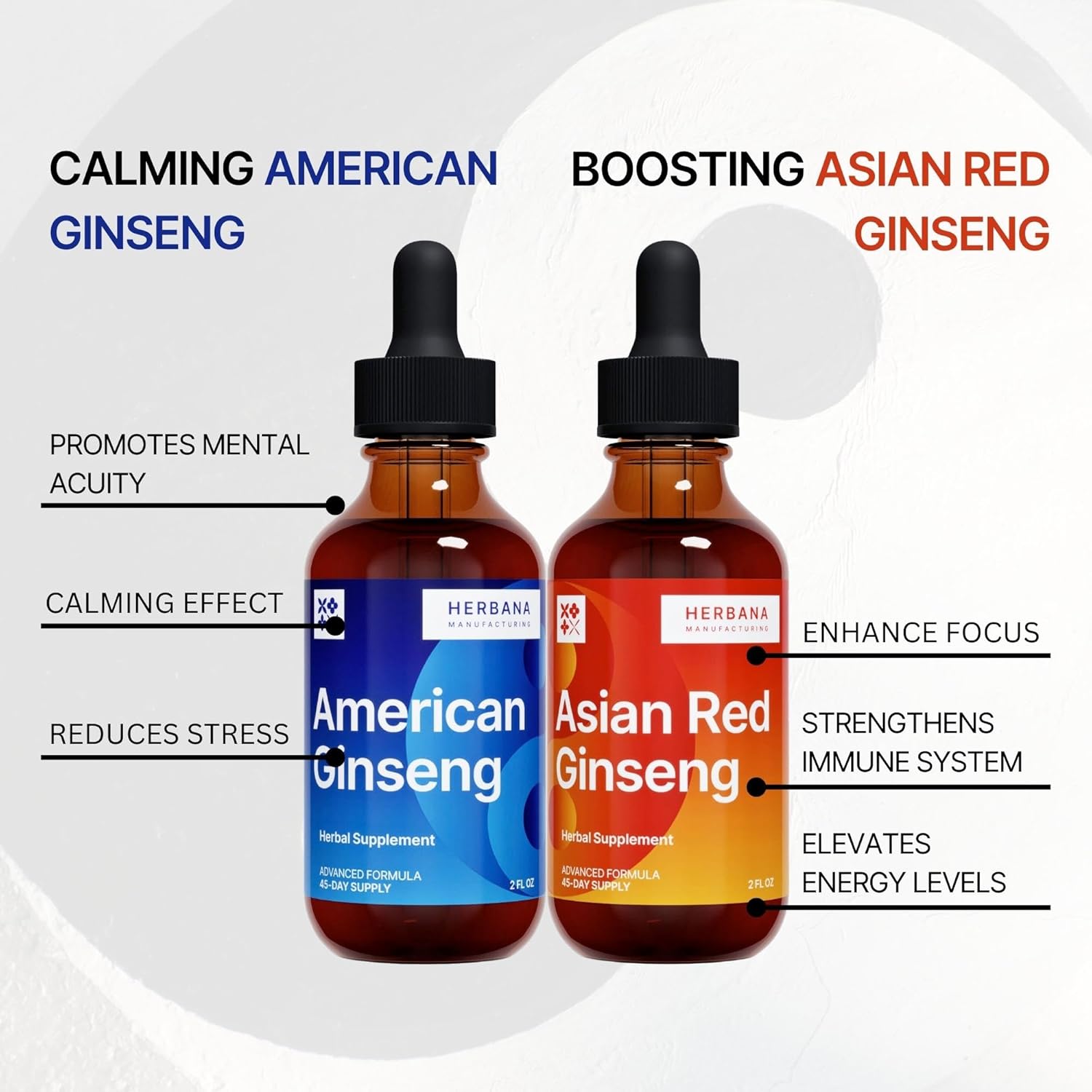 Herbana Manufacturing Ginseng Liquid Extract Duo for Energy, Focus, and Immune Support - Panax Ginseng Tincture Pack