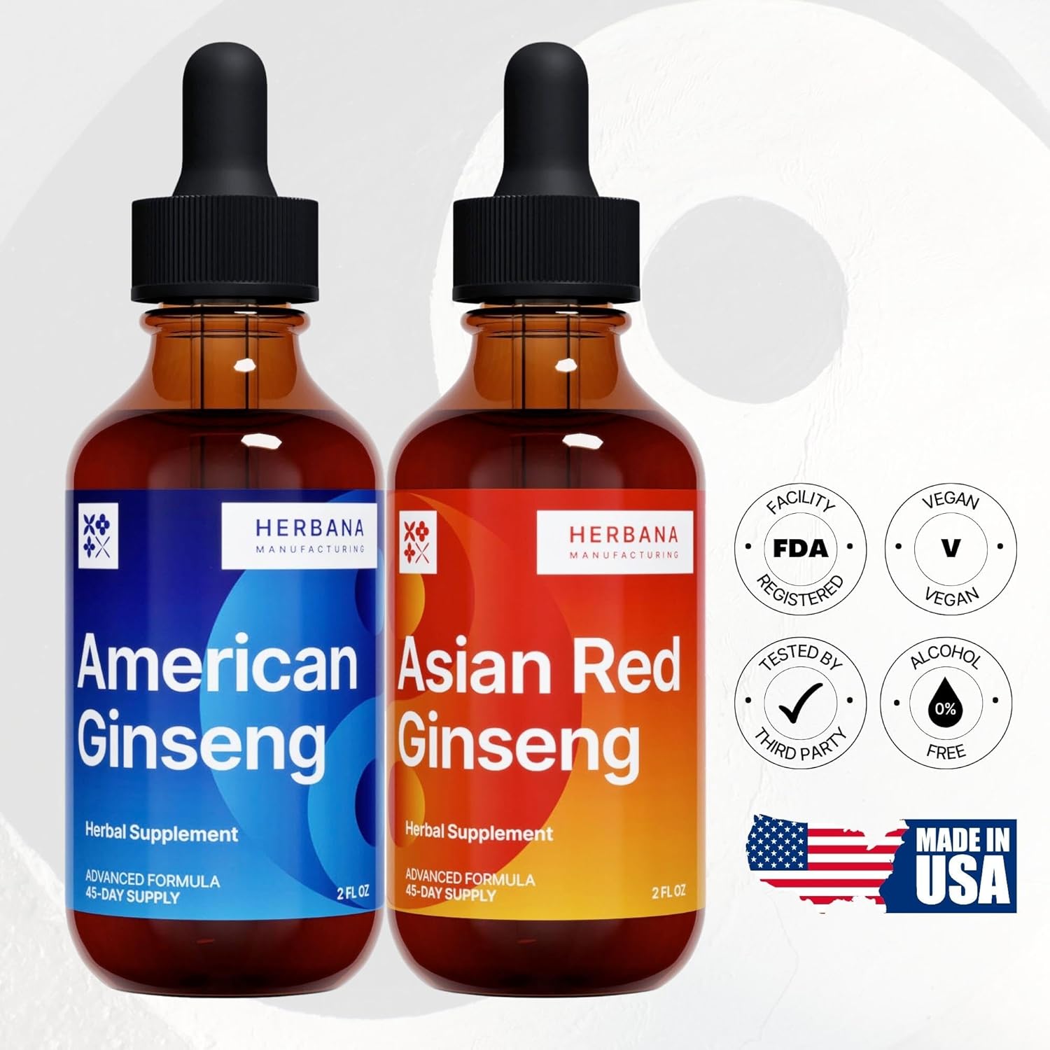 Herbana Manufacturing Ginseng Liquid Extract Duo for Energy, Focus, and Immune Support - Panax Ginseng Tincture Pack