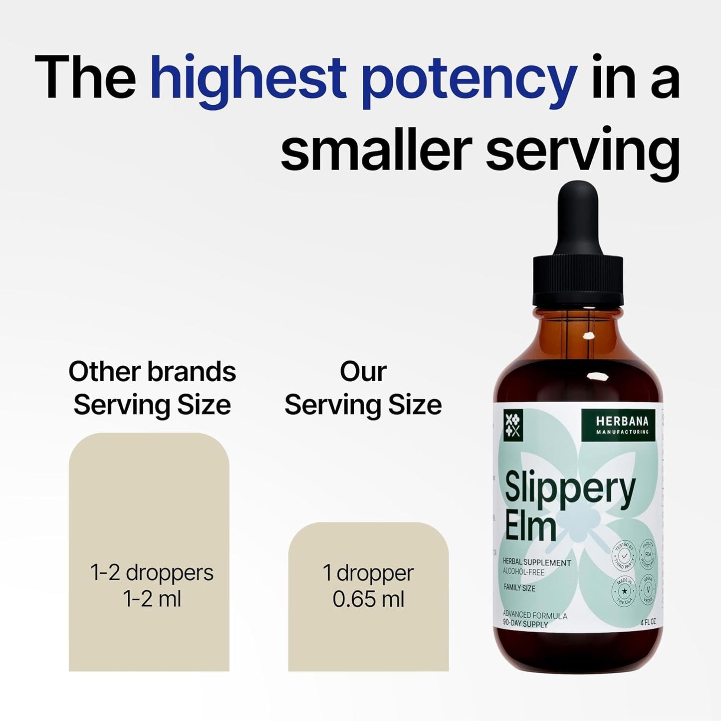Herbana Manufacturing Slippery Elm Bark Liquid Extract - 4 fl oz - Gut, Respiratory & Immune Support - Ulmus Rubra Tincture - Herbal Drops - Family Size - High Potency - 90-Day Supply