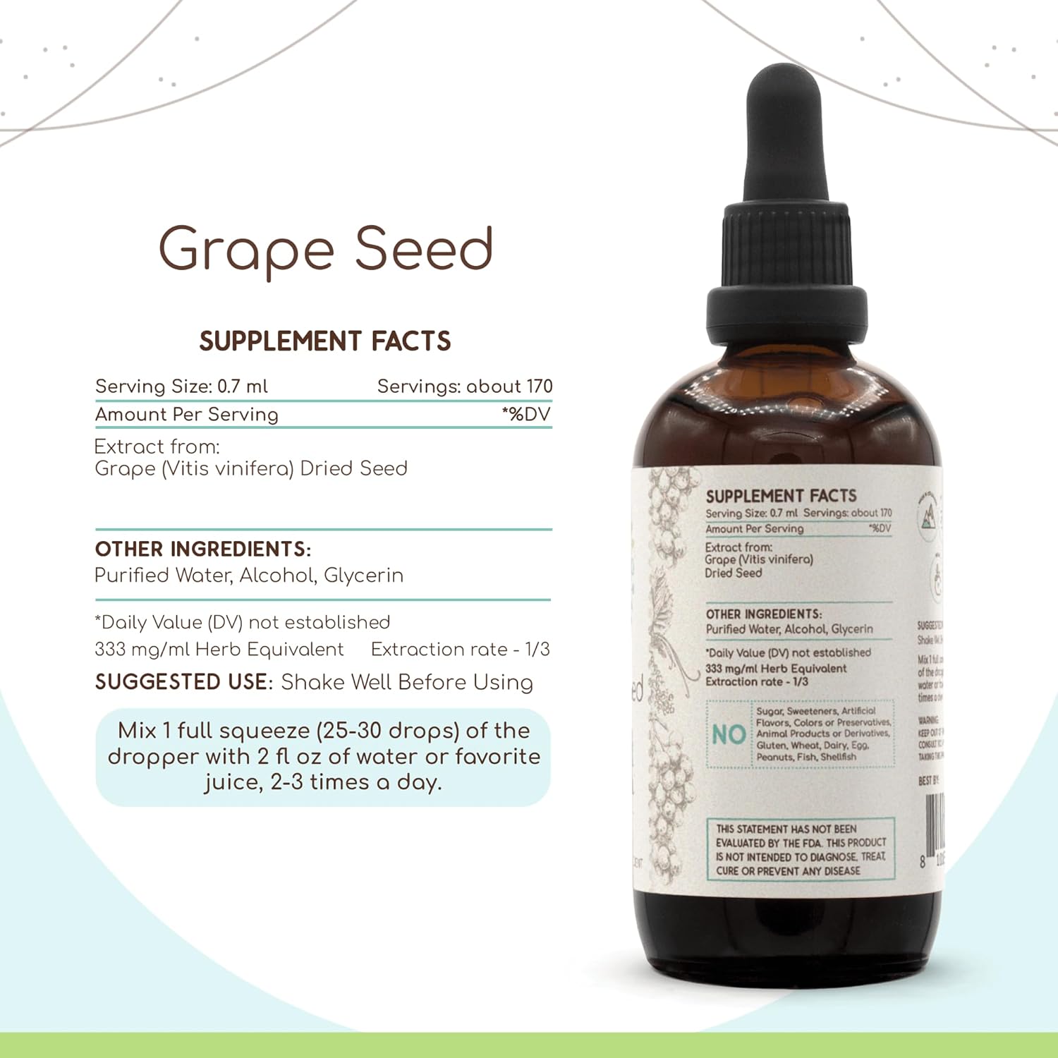 HerbEra A120 Grape Seed Herbal Extract Tincture - Concentrated Liquid Drops (4 fl oz)