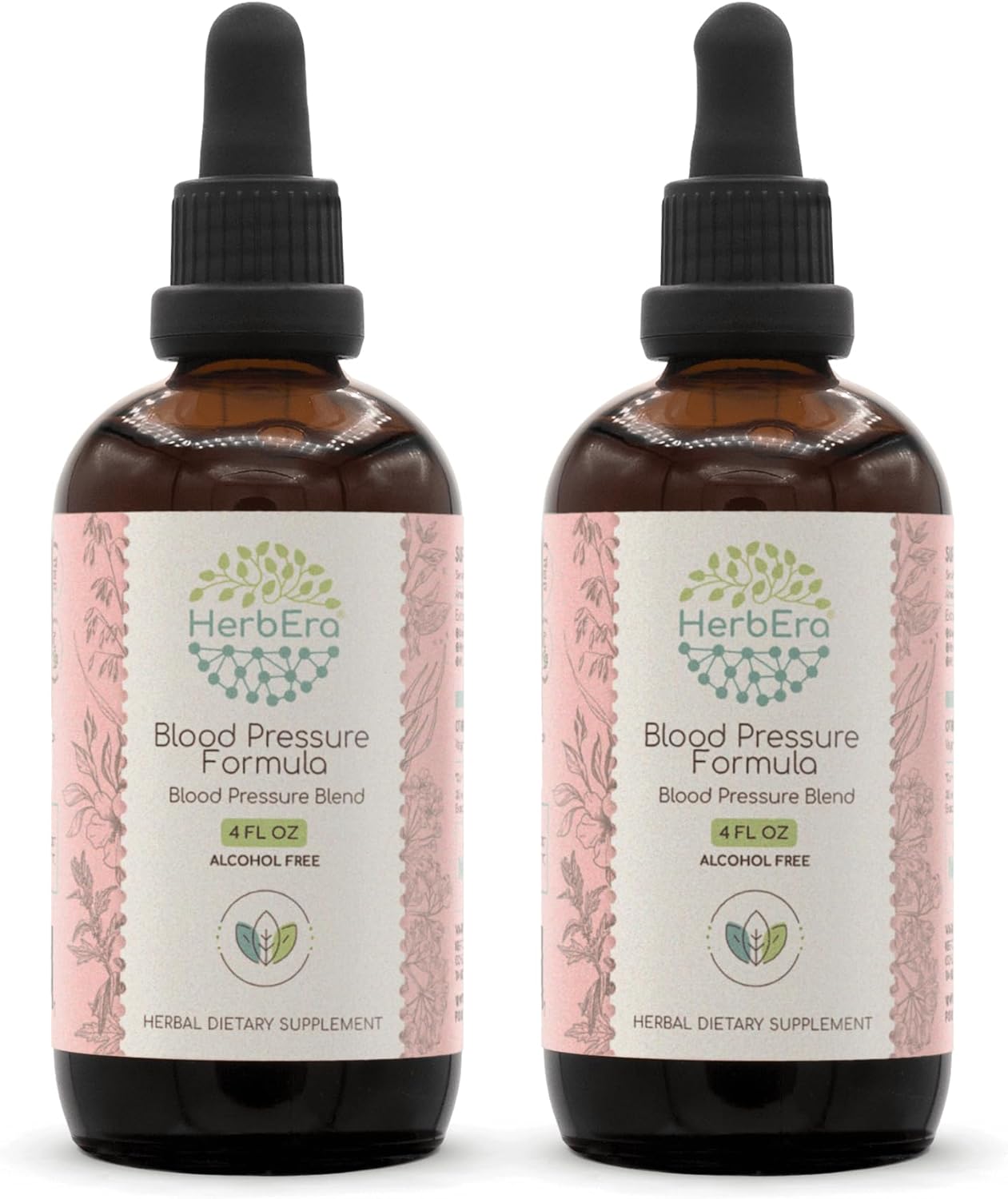HerbEra Alcohol-Free Blood Pressure Formula Extract Tincture - 2x4 Fl Oz Bottle - Hawthorn Leaf, Motherwort, Cayenne Pepper, Hibiscus, Spirulina Blend