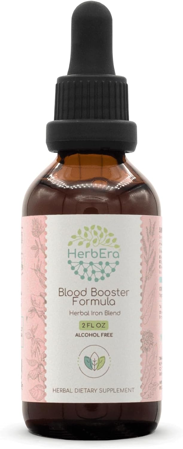 HerbEra Blood Booster Tincture: Stinging Nettle, Dandelion, Spinach, Spirulina, Alfalfa, Yellow Dock, Herbal Iron Blend 2oz