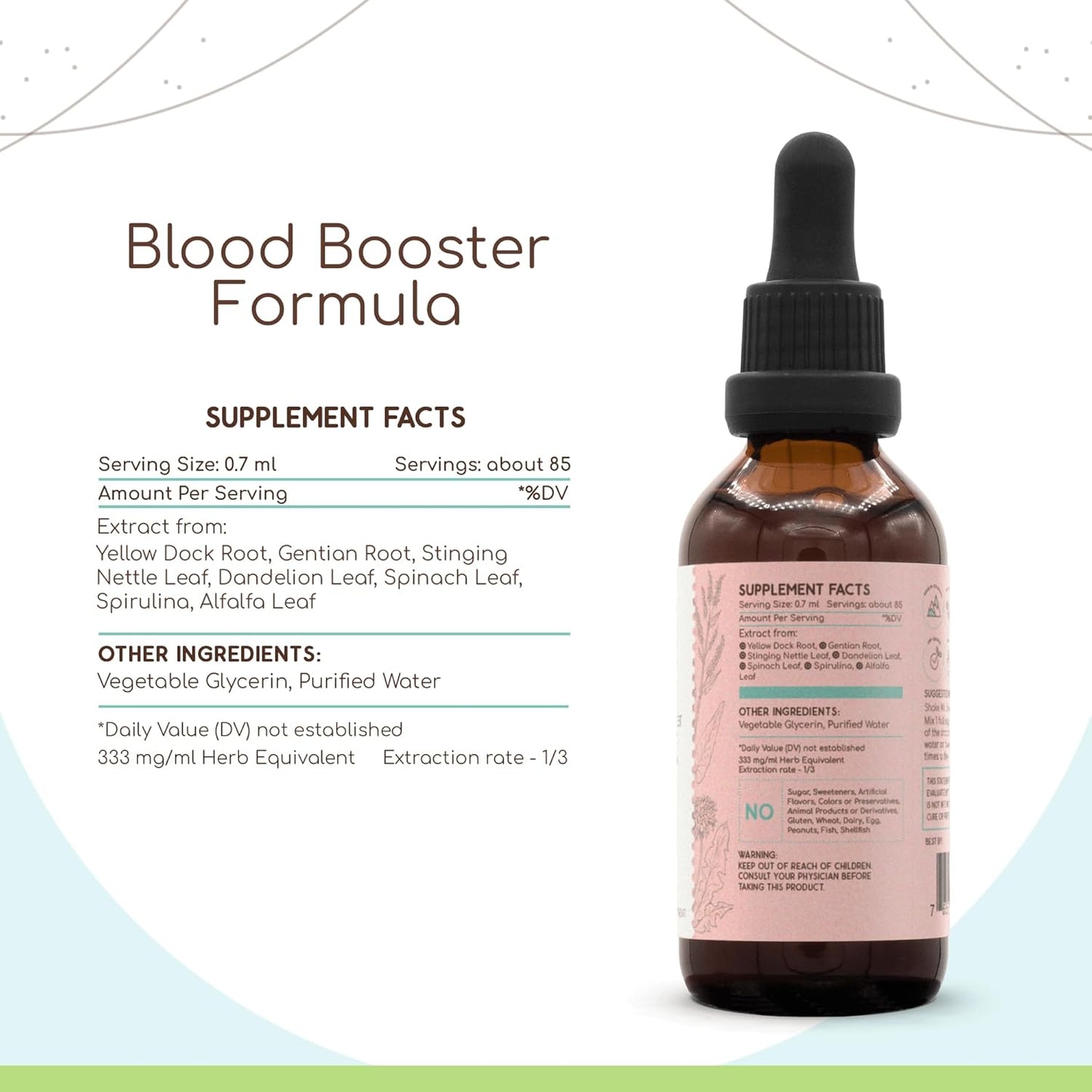 HerbEra Blood Booster Tincture: Stinging Nettle, Dandelion, Spinach, Spirulina, Alfalfa, Yellow Dock, Herbal Iron Blend 2oz