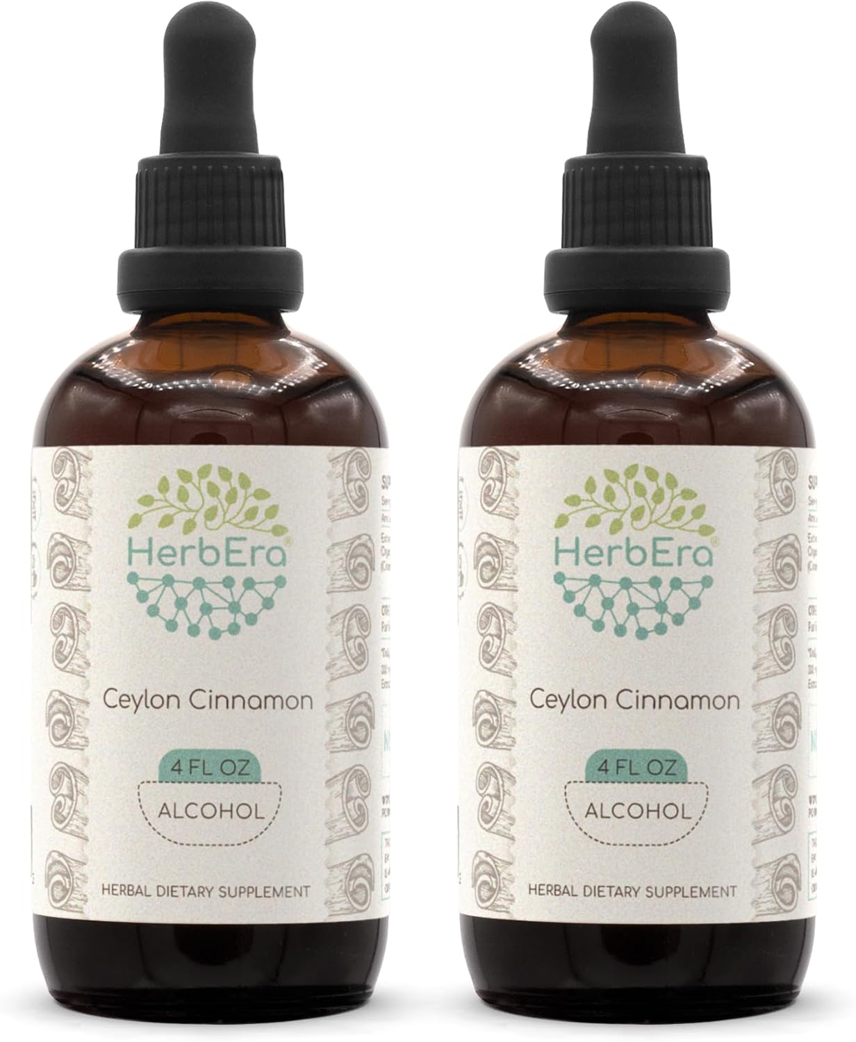 HerbEra Ceylon Cinnamon Alcohol Tincture Extract Drops - 2-Pack, Concentrated Liquid Cinnamomum Verum - 8 fl oz Total