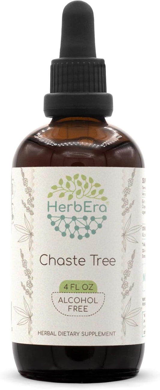 HerbEra Chaste Tree B120 Herbal Extract Tincture - Alcohol-Free Concentrated Liquid Drops - Natural Vitex Agnus-Castus Dried Berry - 4 fl oz
