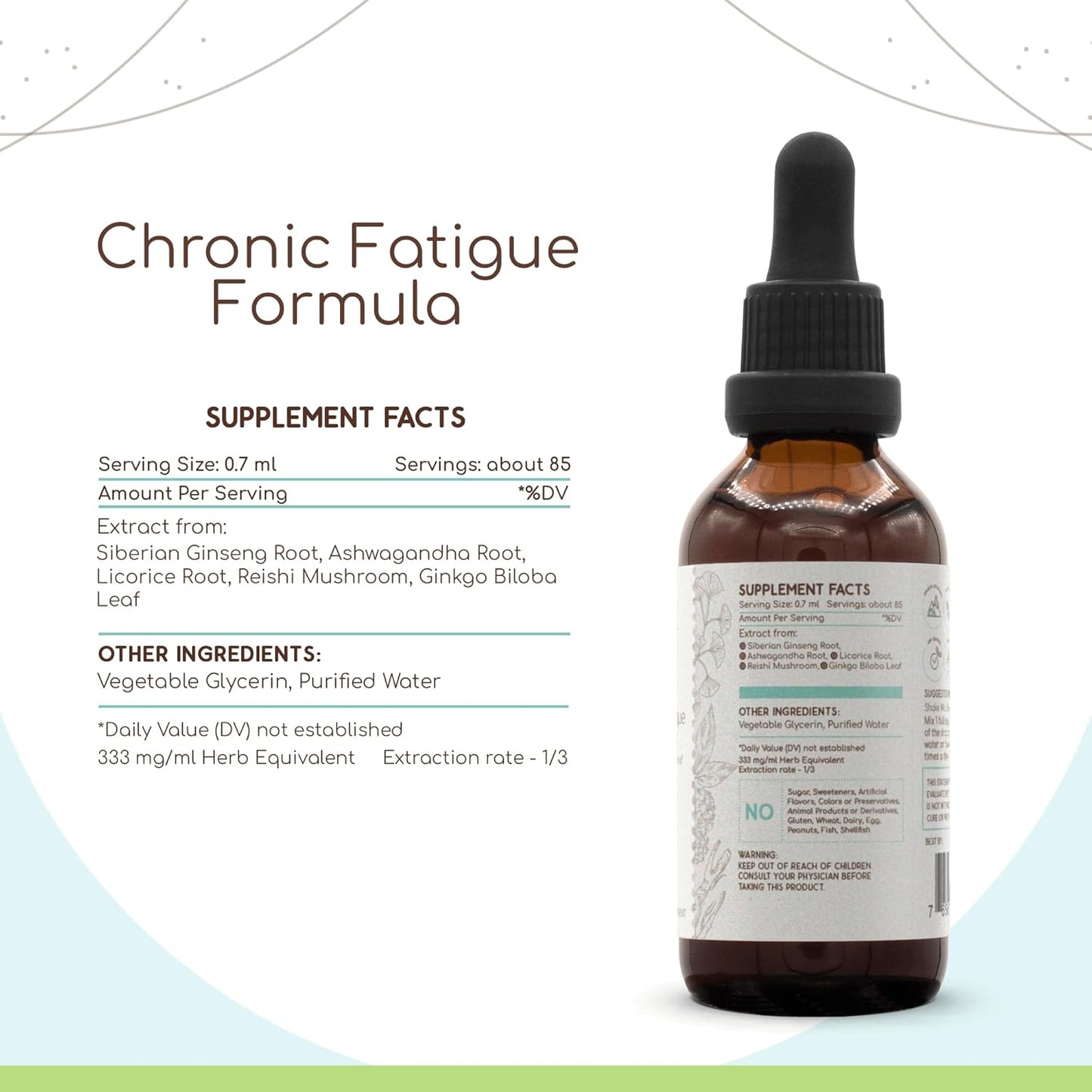 HerbEra Chronic Fatigue Formula Tincture: Siberian Ginseng, Ashwagandha, Licorice, Ginkgo Biloba, Reishi - 2 Fl Oz