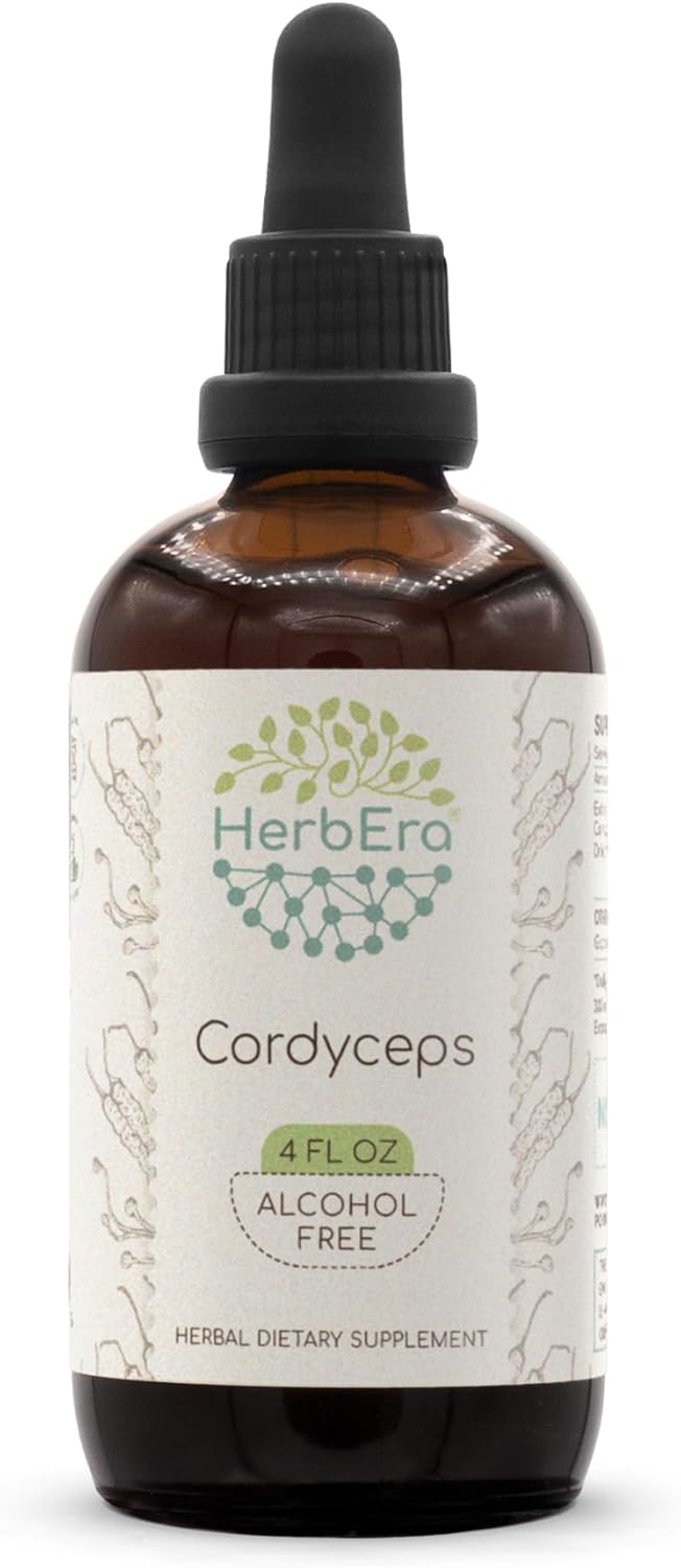 HerbEra Cordyceps B120 Herbal Extract Tincture - Alcohol-Free Concentrated Liquid Drops with Natural Dried Cordyceps Mushroom - 4 fl oz