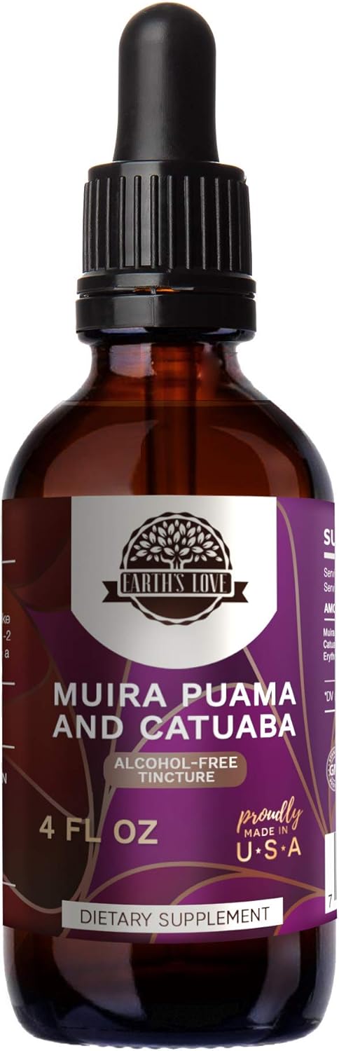 HerbEra Earth's Love Super-Concentrated Muira Puama & Catuaba Tincture - Alcohol-Free Herbal Extract (4 Fl Oz)