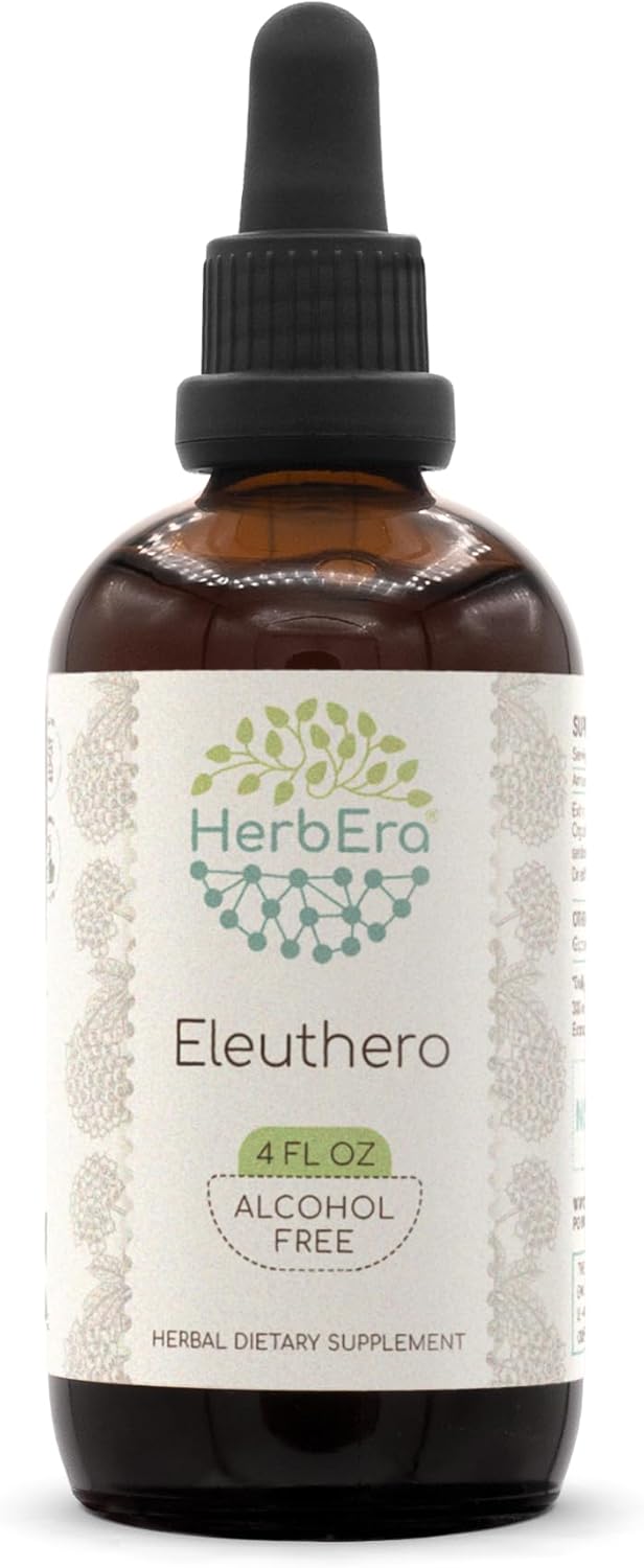 HerbEra Eleuthero B120 Alcohol-Free Herbal Extract Tincture, 4 fl oz - Concentrated Liquid Drops with Siberian Ginseng