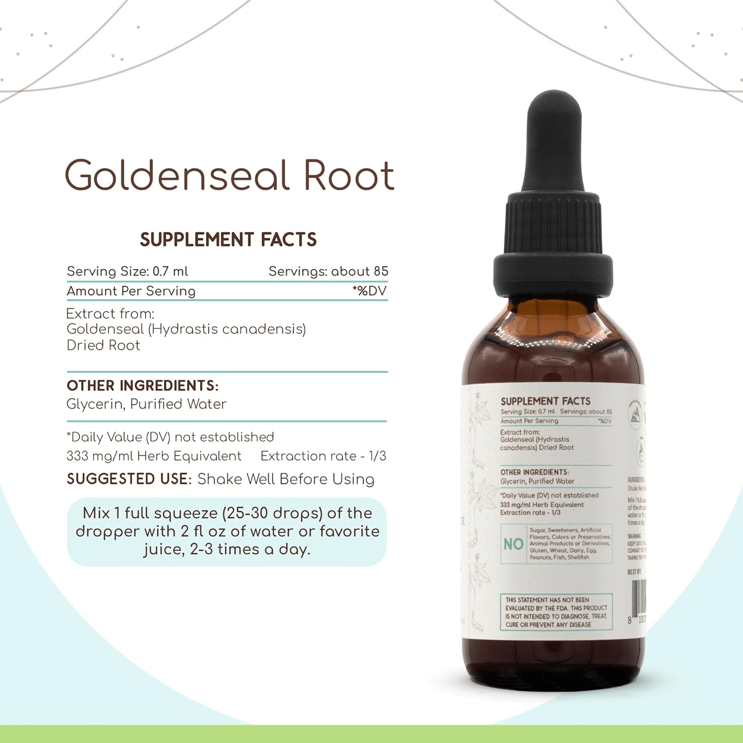 HerbEra Goldenseal Root Extract Tincture - Alcohol-Free, Super-Concentrated Herbal Supplement (2 fl oz)