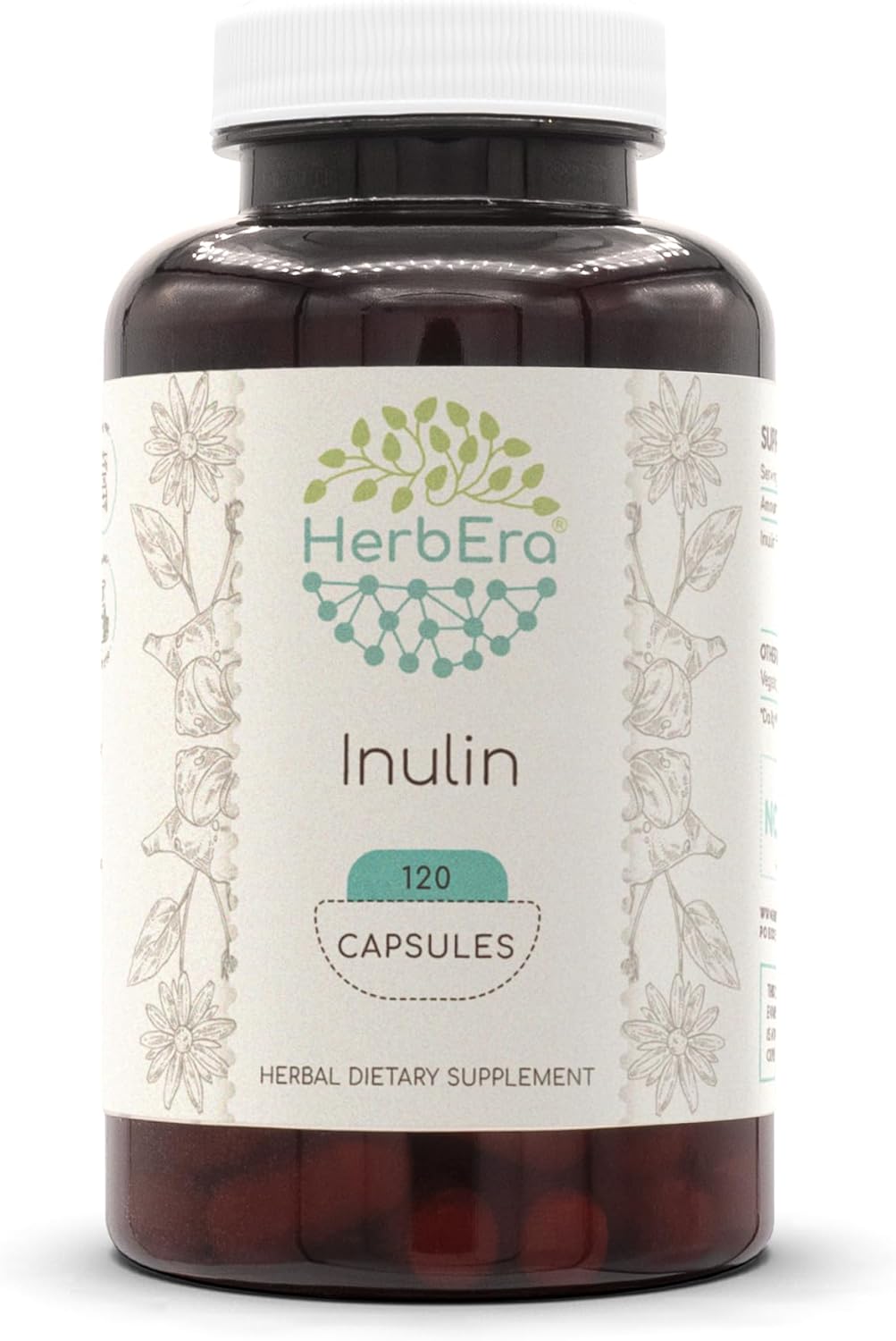 HerbEra Jerusalem Artichoke Inulin Capsules, 500 mg (120 Capsules) - Natural Prebiotic Fiber Supplement