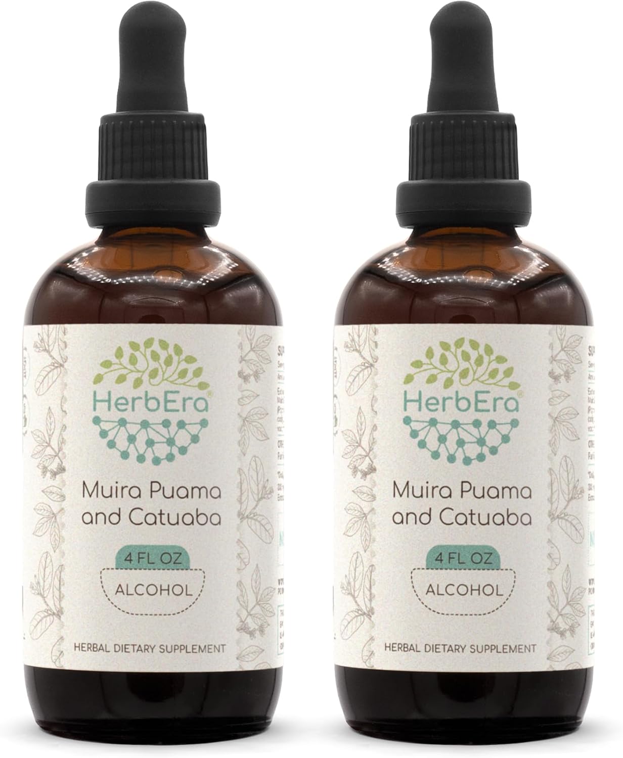 HerbEra Muira Puama and Catuaba Alcohol Extract Tincture - Concentrated Liquid Drops - Natural Herbal Blend - 2 Pack of 4 fl oz Bottles