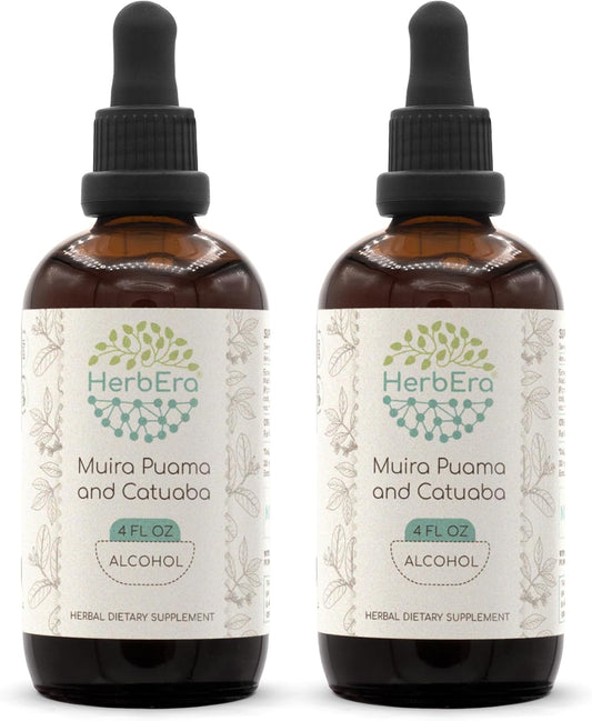 HerbEra Muira Puama and Catuaba Alcohol Extract Tincture - Concentrated Liquid Drops - Natural Herbal Blend - 2 Pack of 4 fl oz Bottles