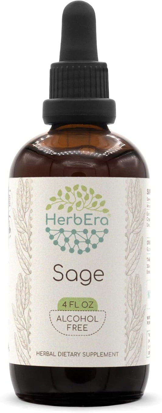 HerbEra Sage B120 Alcohol-Free Liquid Extract Tincture, Concentrated Drops from Dried Sage Leaf (4 fl oz)