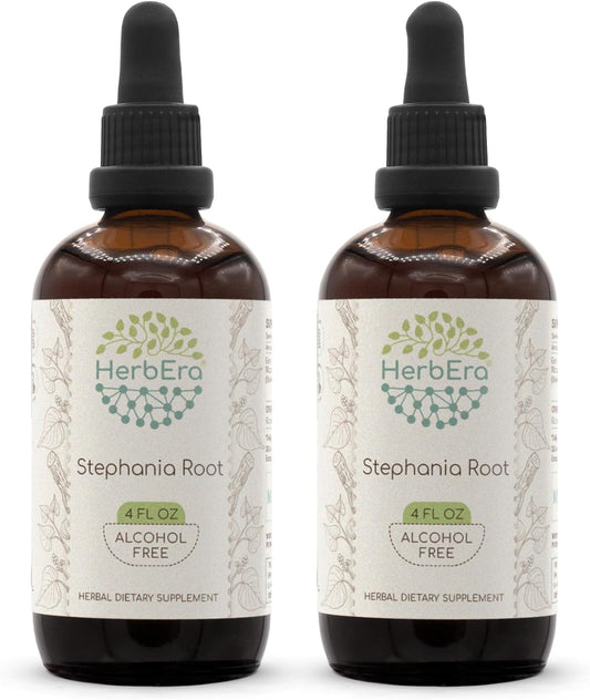 HerbEra Stephania Root Alcohol-Free Herbal Extract Tincture, Concentrated Liquid Drops - Natural Stephania Tetrandra Dried Root - 2 Bottles of 4 fl oz