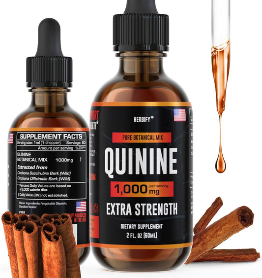 Herbify Quinine Tincture - Liquid Extract for Digestive Health & Leg Cramps - Cinchona Supplement for Enhanced Absorption - 2oz Made in USA for Men & Women