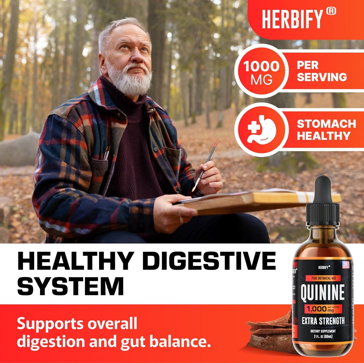 Herbify Quinine Tincture - Liquid Extract for Digestive Health & Leg Cramps - Cinchona Supplement for Enhanced Absorption - 2oz Made in USA for Men & Women